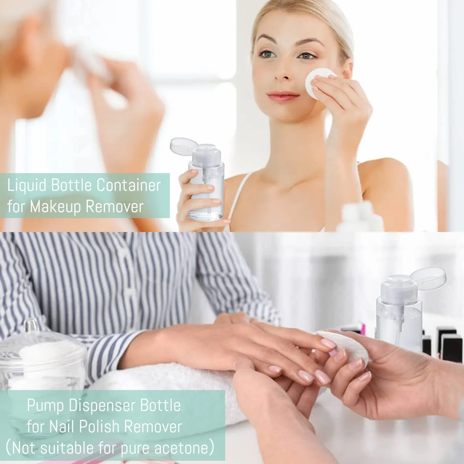 2 Piezas 200ml Dispensadores de Bomba Removedor, Bremovedor de Esmalte de uñas Dispensador para uñas, Líquido Botella Contenedor para Removedor de Maquillaje