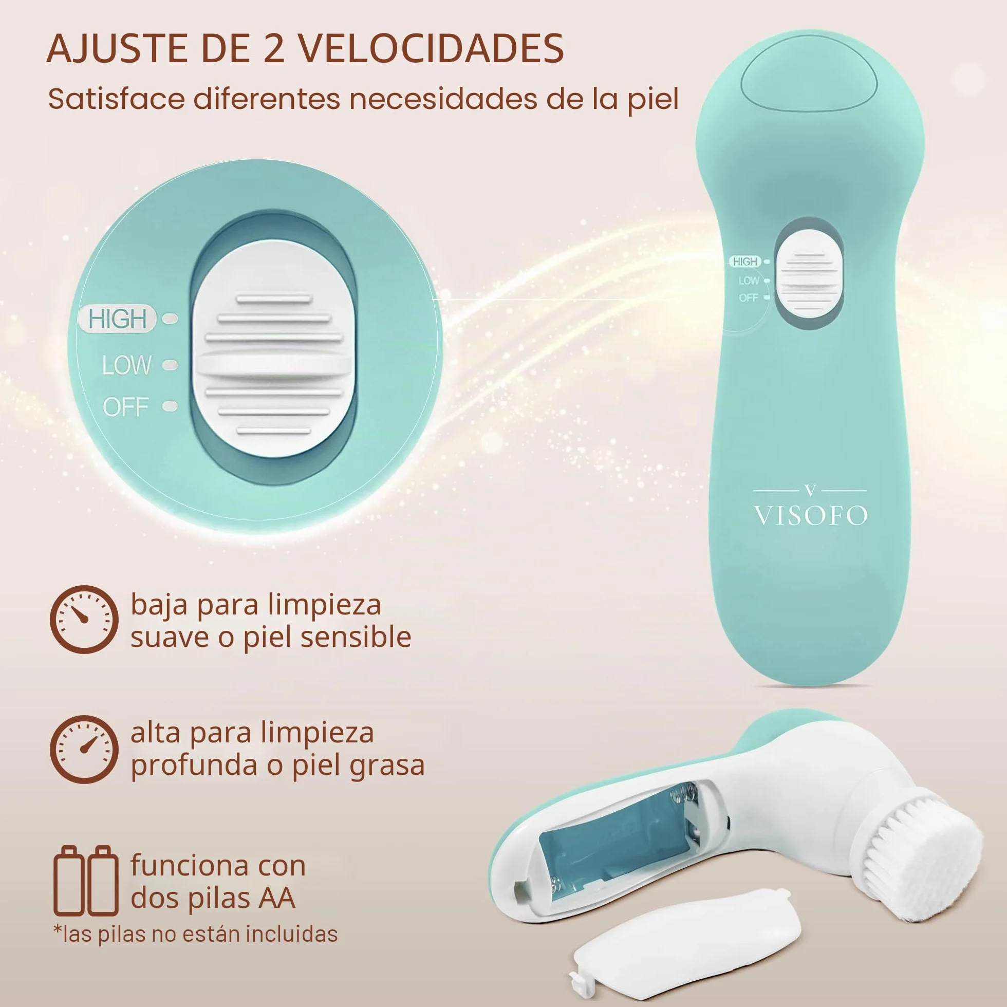 Cepillo de limpieza facial exfoliante rotación potente 7 cabezas para piel grasa mixta normal seca