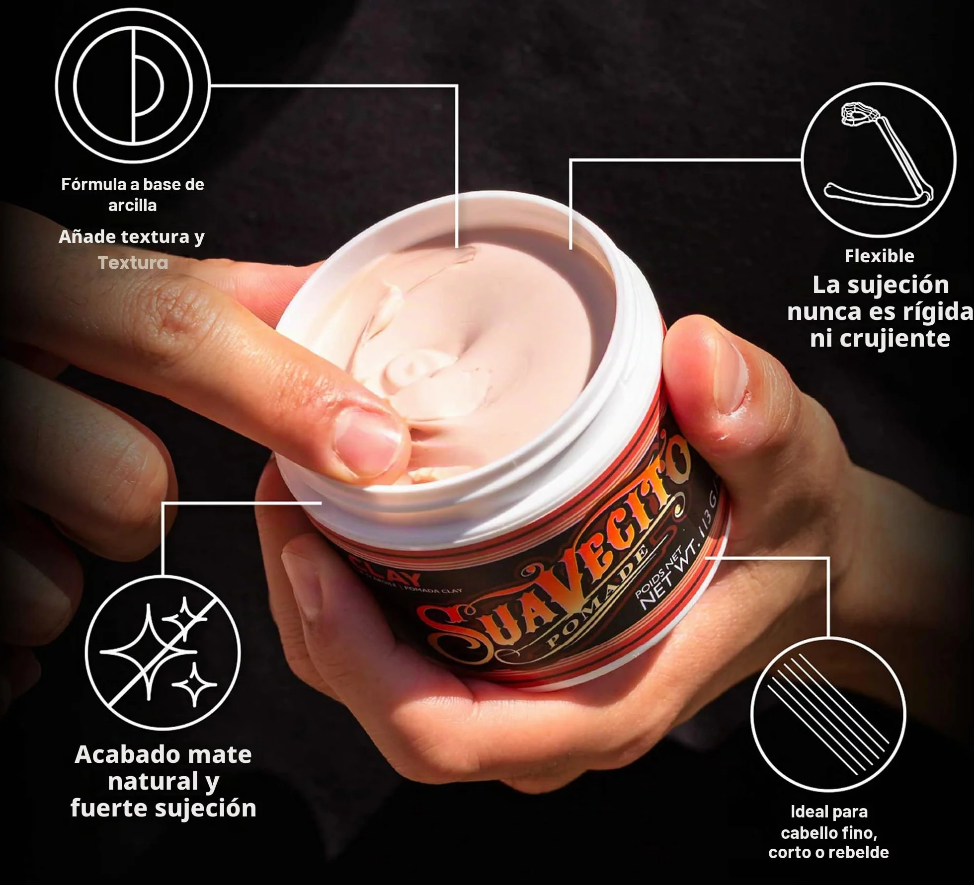 Suavecito Pomade Firme Clay Arcilla de Sujeción Fuerte para Cabello 4oz 113g