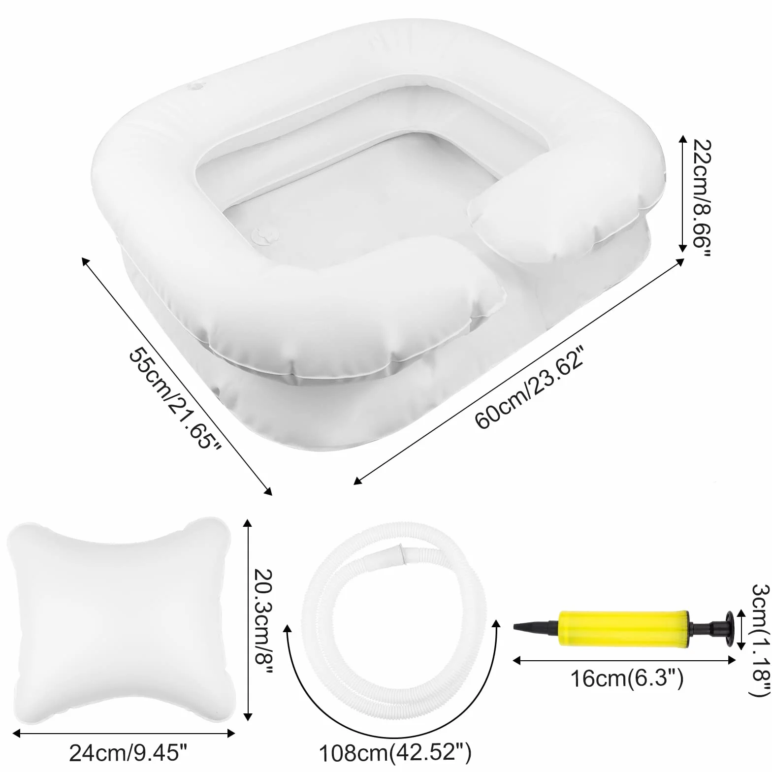 Lavacabezas Portátil Hinchable 60x55x22cm Blanco con Almohada