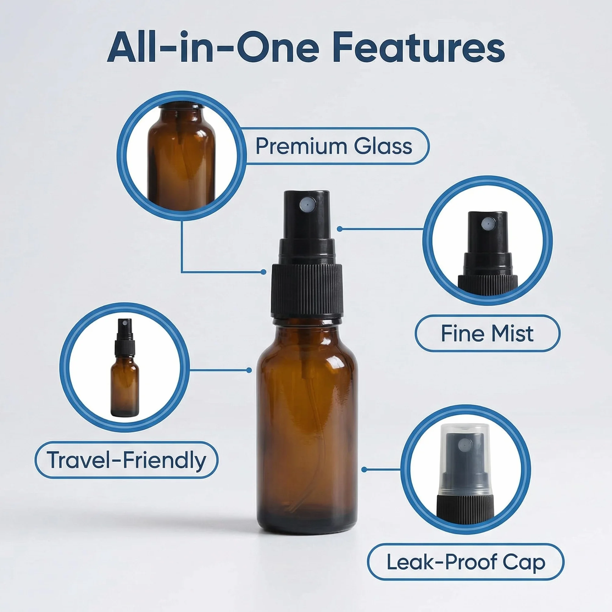 Botellas vacías de vidrio ámbar 15 ml recargables spray niebla fina para aceites esenciales