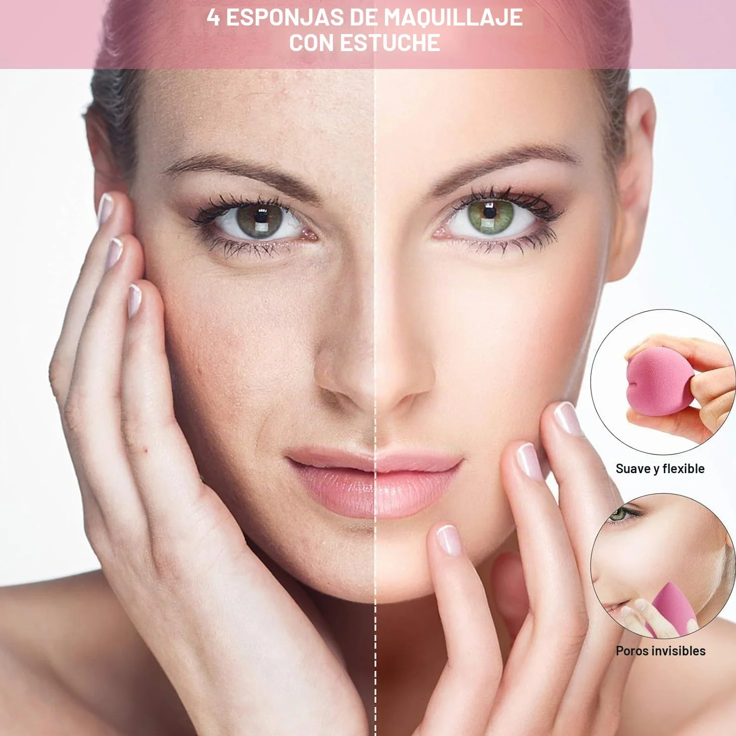 Juego de 4 esponjas de maquillaje para base, sin látex, con estuche