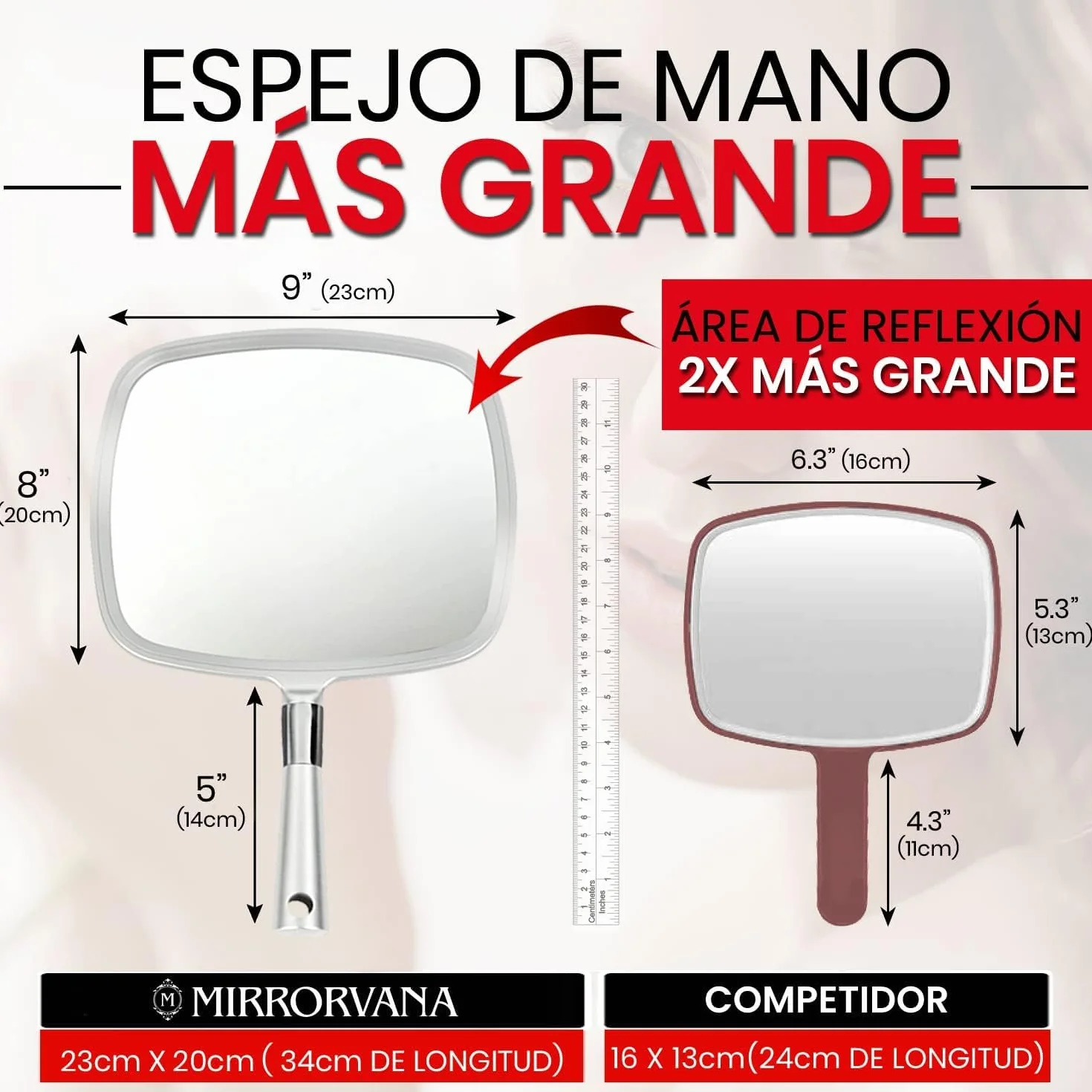 Mirrorvana Espejo de Mano Grande para Clínica Dental, Salón de Belleza, Afeitado y Maquillaje (Plata)