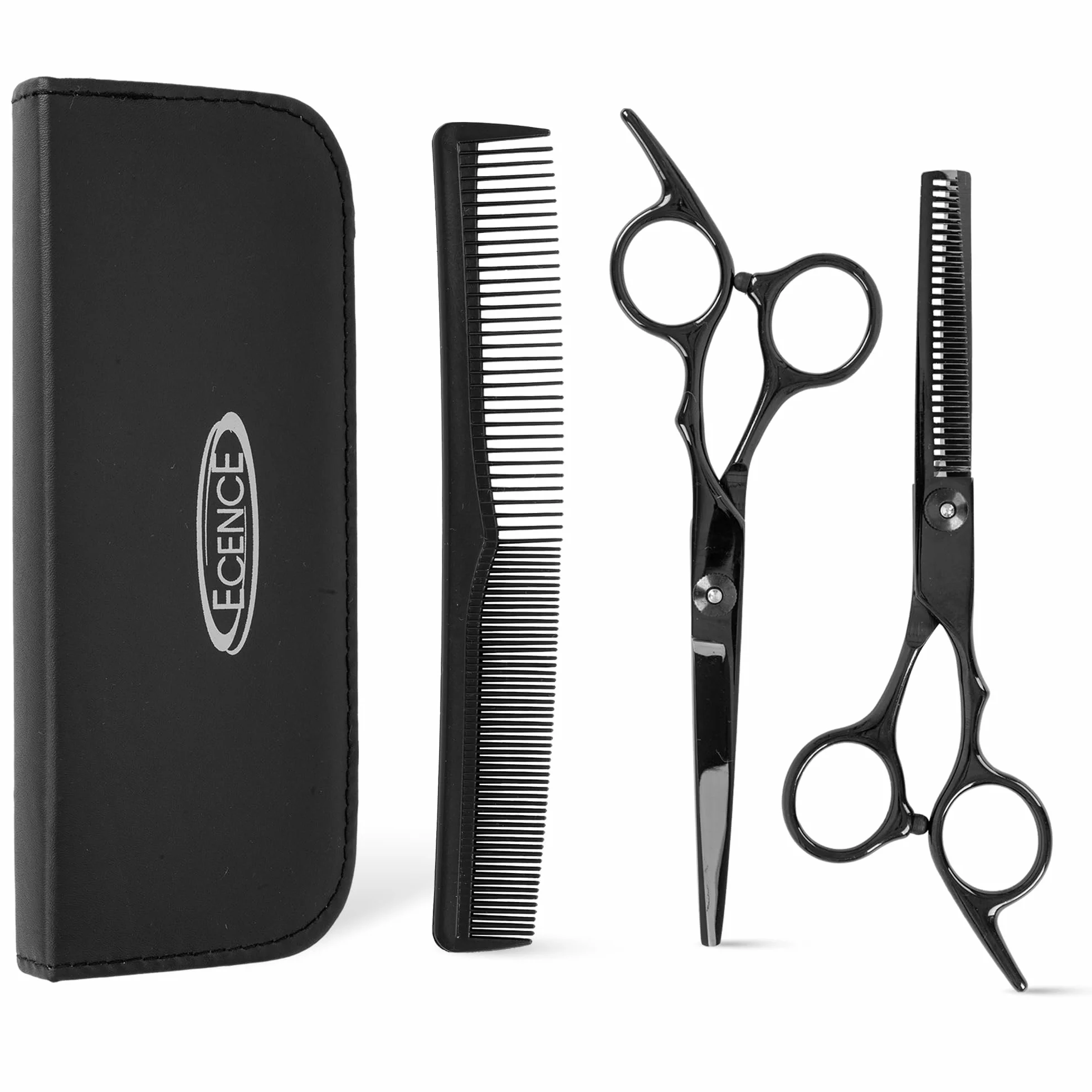 ECENCE Set tijeras de peluquería acero inoxidable con estuche - tijera entresacar peine
