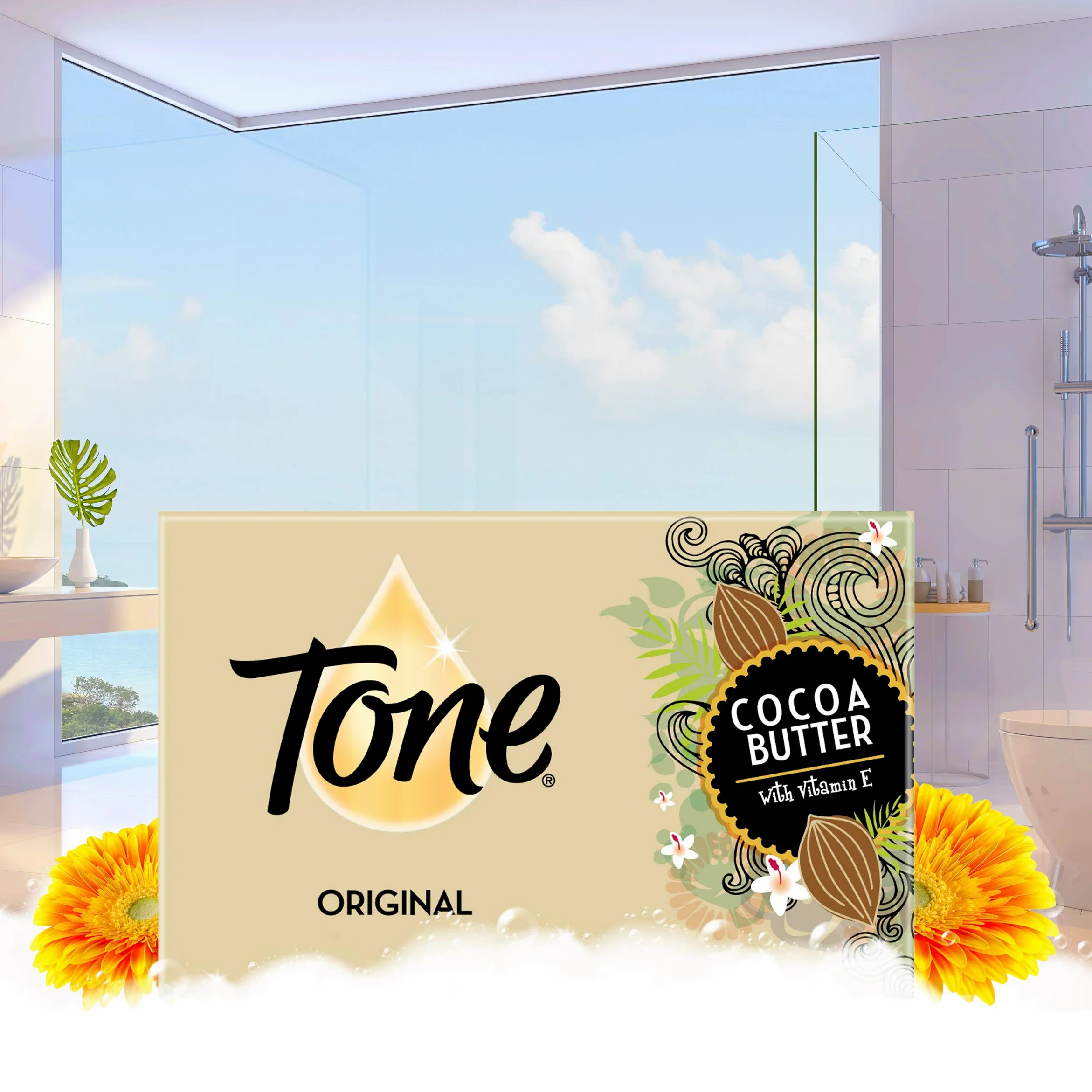 Tone Bath Bars with Cocoa Butter and Botanicals, Original Scent, 6 Bar- 4.25 oz bars Total 722g by Tone
