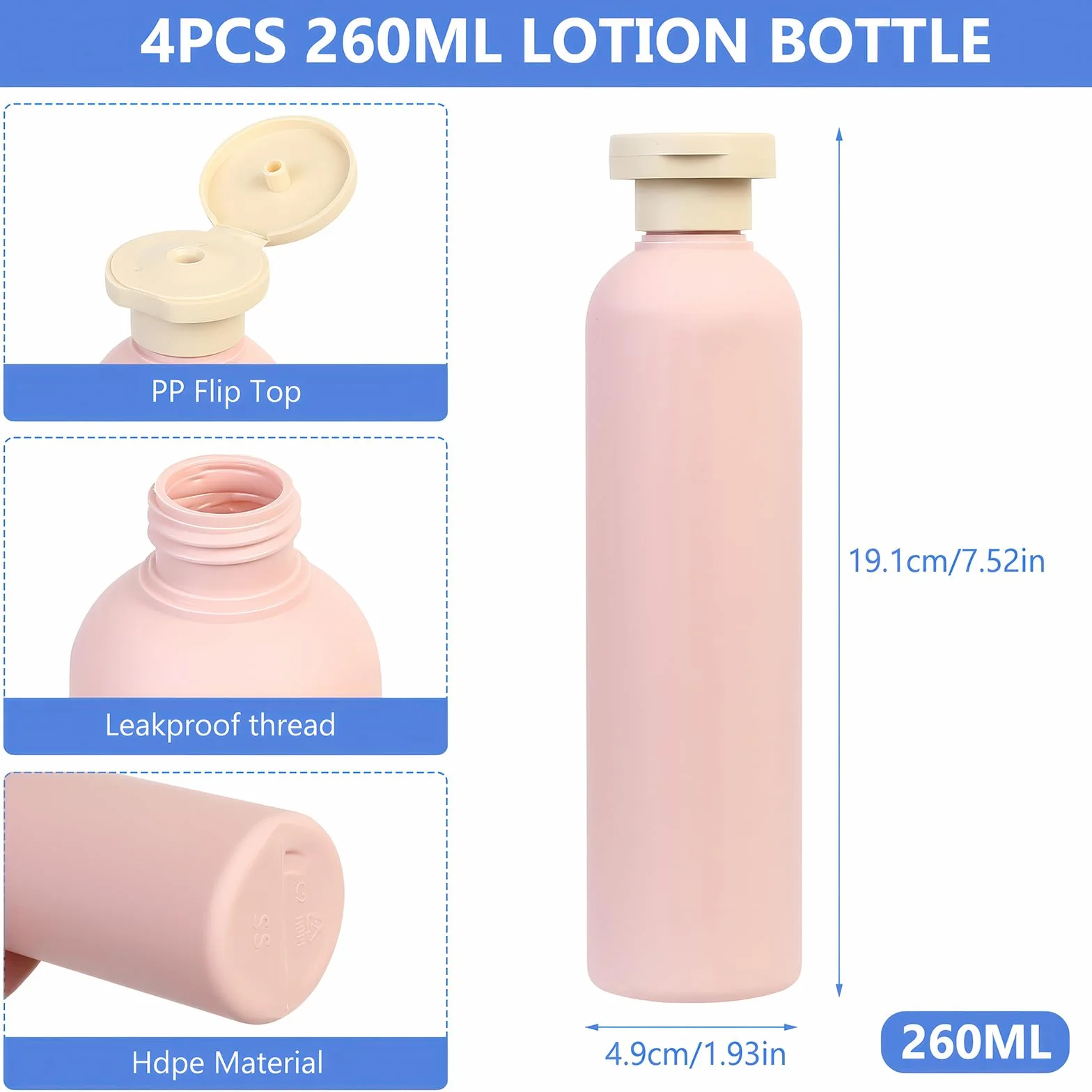 Plastikowe butelki podróżne 260 ml z klapką, pojemniki do kosmetyków, szczelne