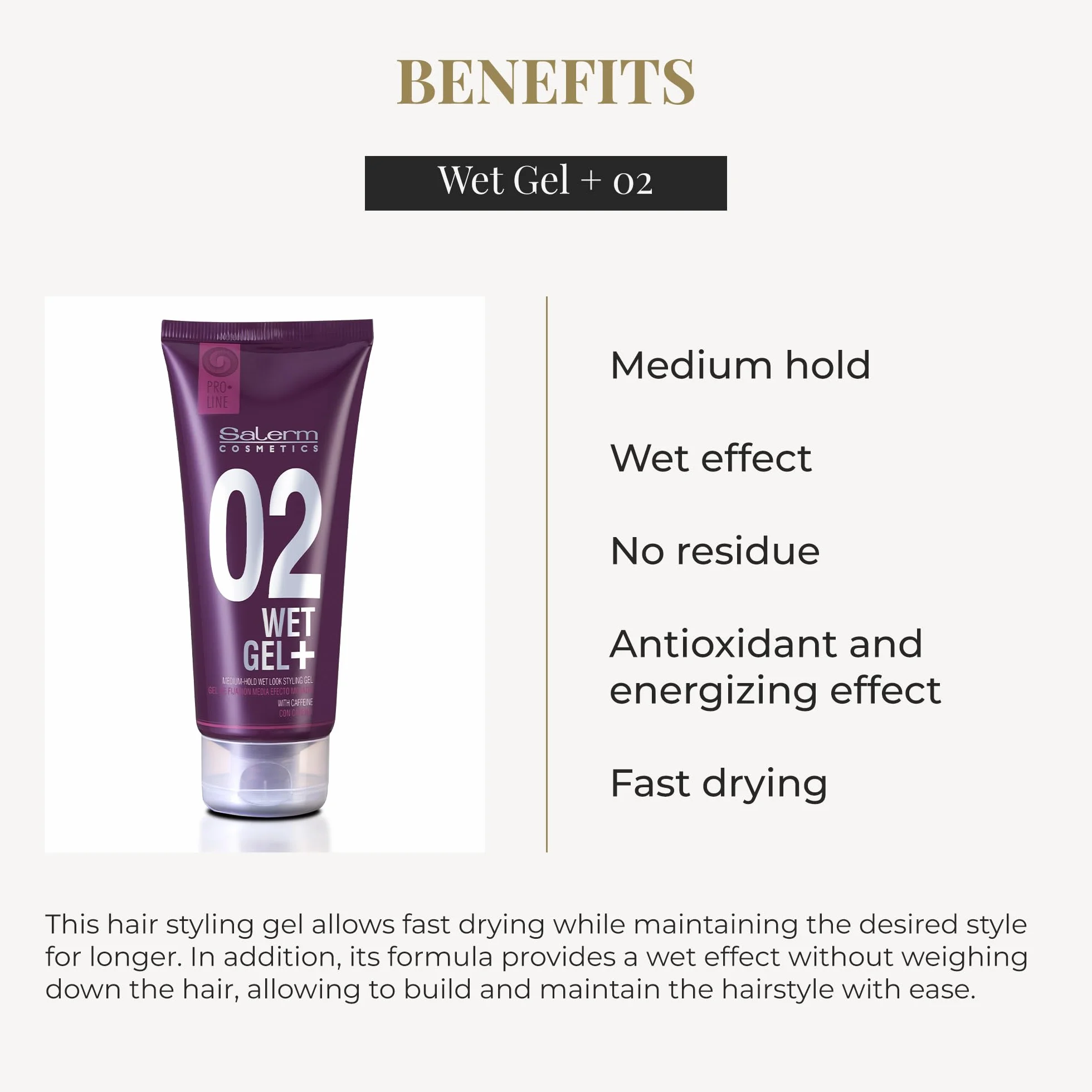 SALERM Pro Line Wet Gel Fijador de Pelo 200ml Fijación Media Efecto Mojado con Cafeína