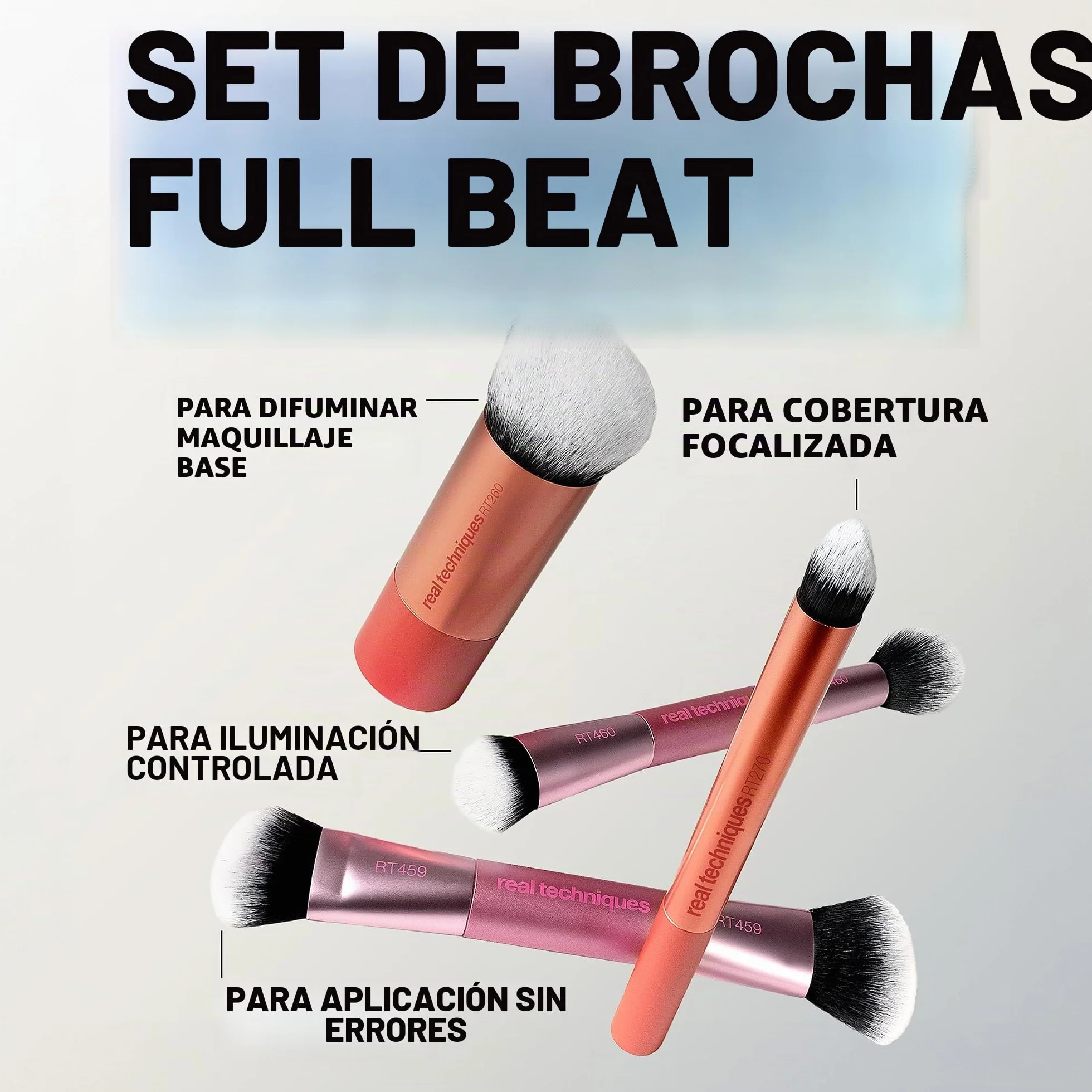 Real Techniques Full Beat Makeup Brush Set, 4 Piece Brush Kit for Foundation, Concealer, Blush, Contour & Highlight, Soft UltraPlush Bristles
