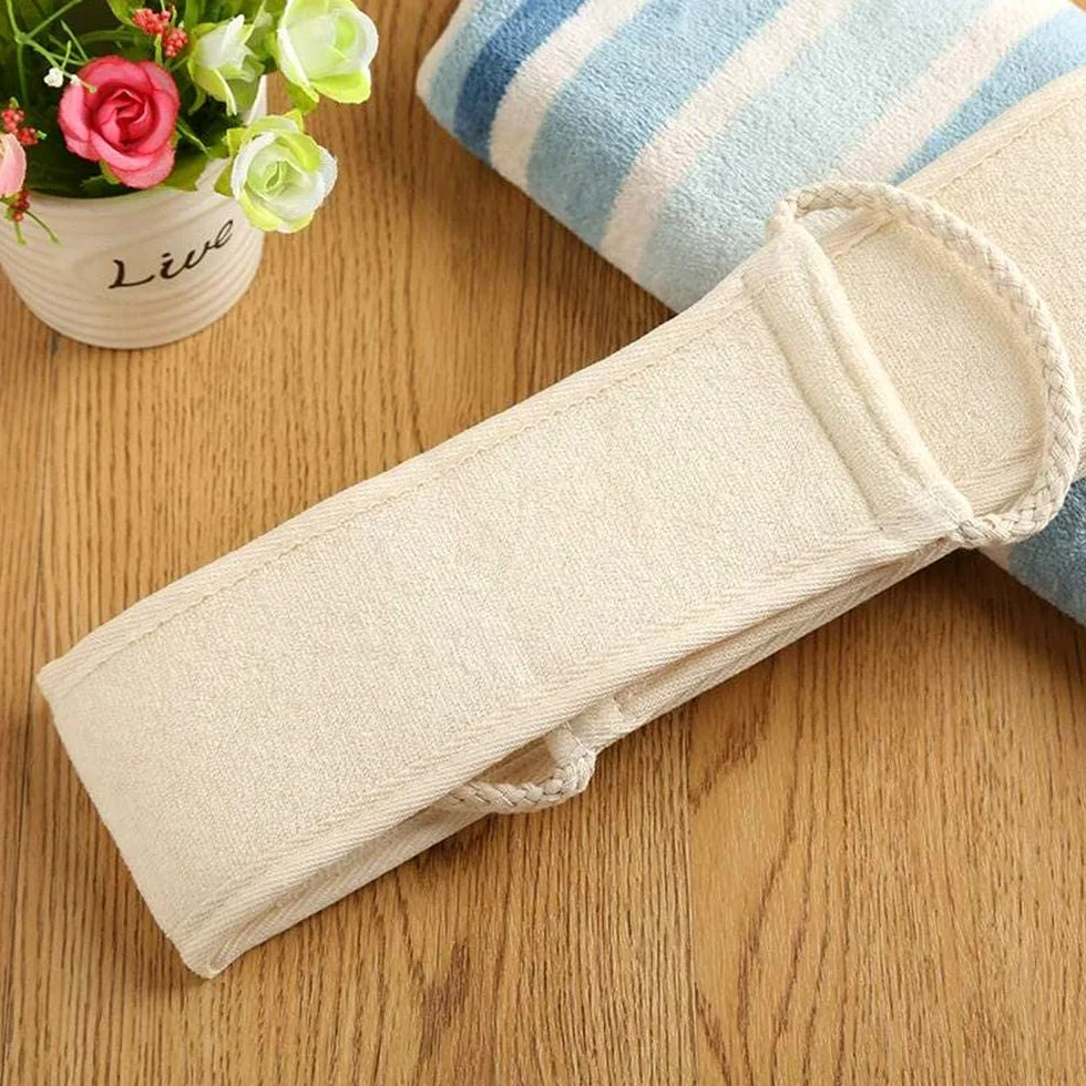 AKAZI Toalla Exfoliante, Esponja Vegetal para Fregar la Espalda con Mango para Ducha y baño, Exfoliante Largo, Cepillo de Doble Cara para Hombres y Mujeres, Guantes exfoliantes