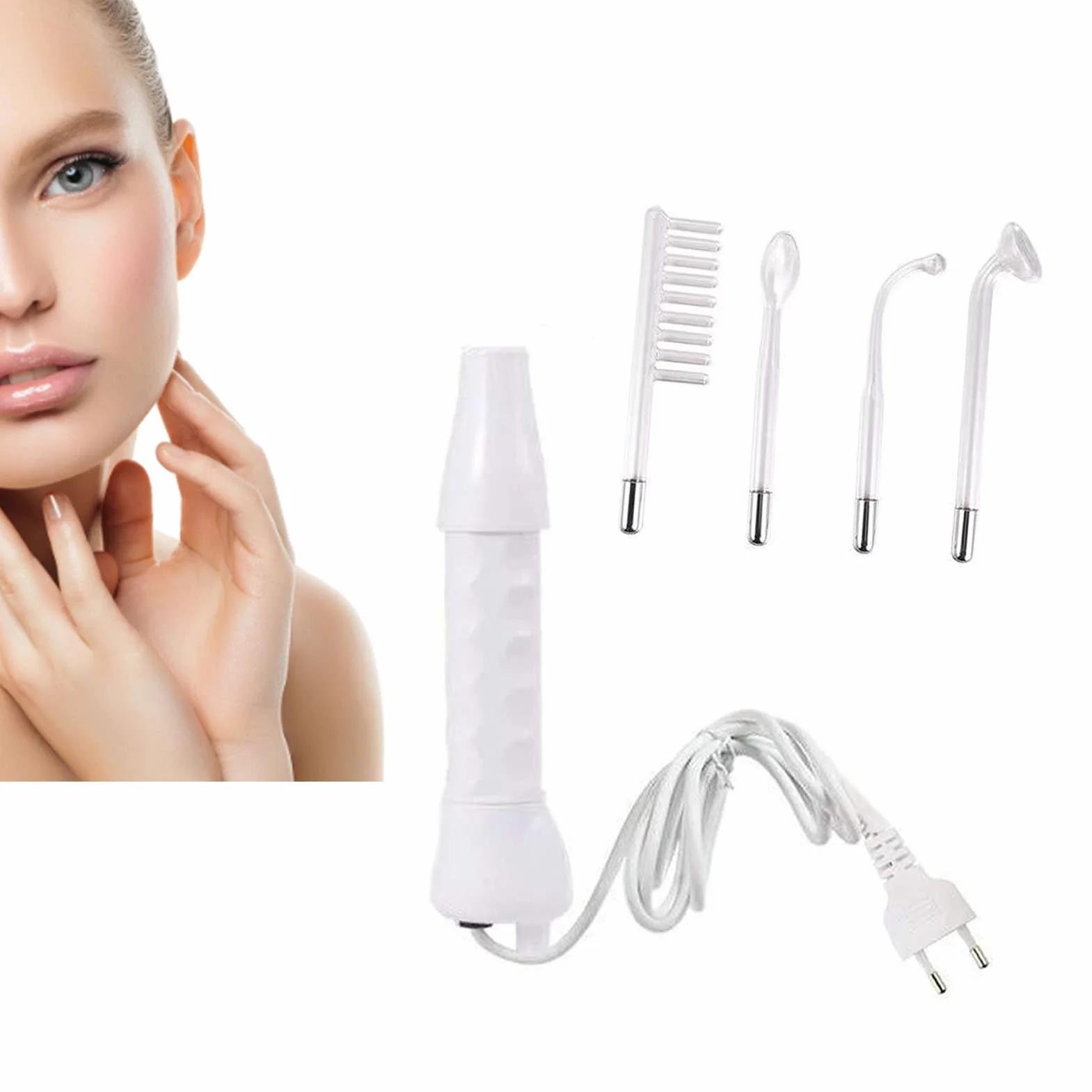 Fyearfly Máquina facial portátil de alta frecuencia con 4 tubos de peine, eliminador de ácaros, tratamiento del acné, cuidado facial, negro, metal, cristal