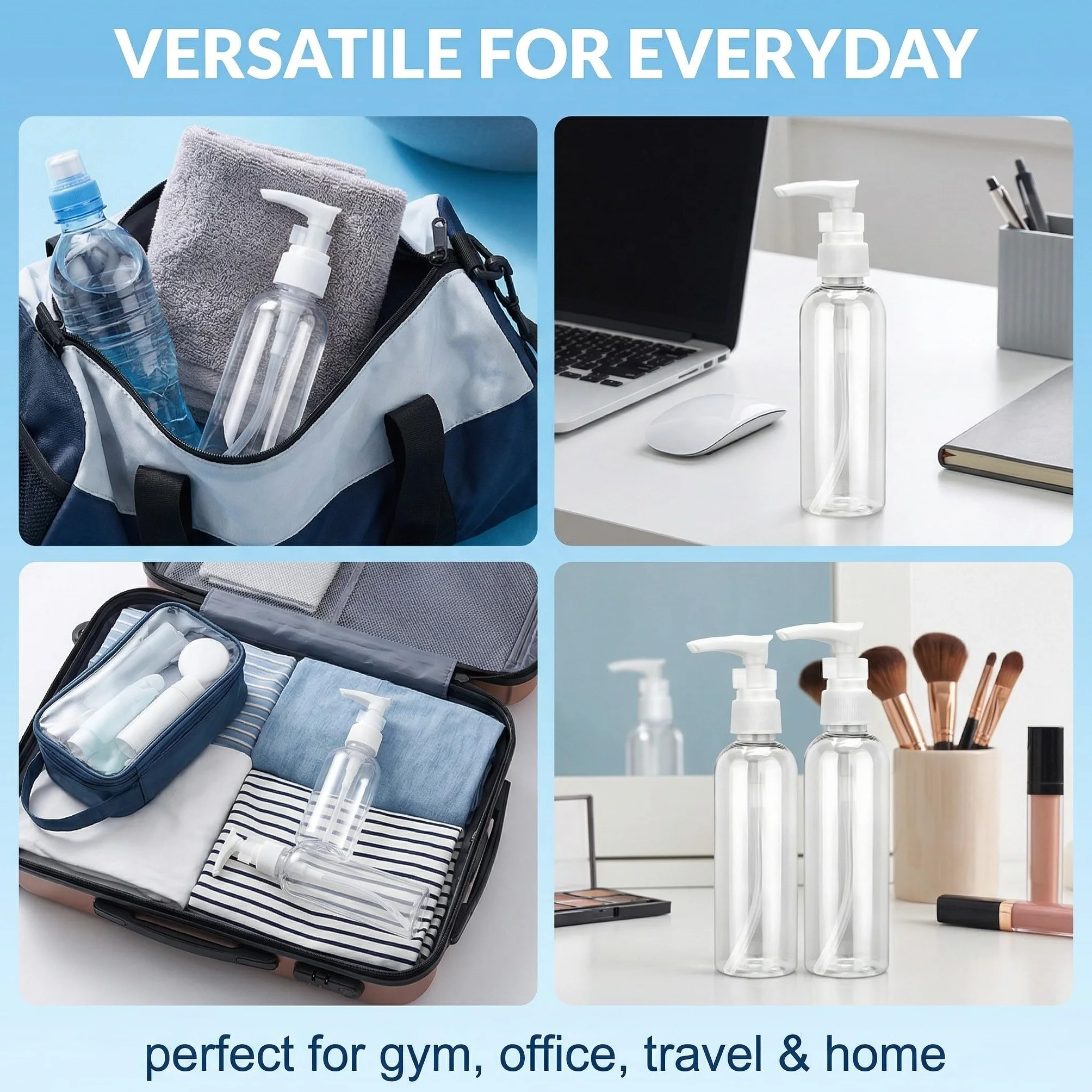 Frascos con Bomba Airless 100 ml, Plástico Transparente Reutilizable, Dosificadores Vacíos para Cosméticos
