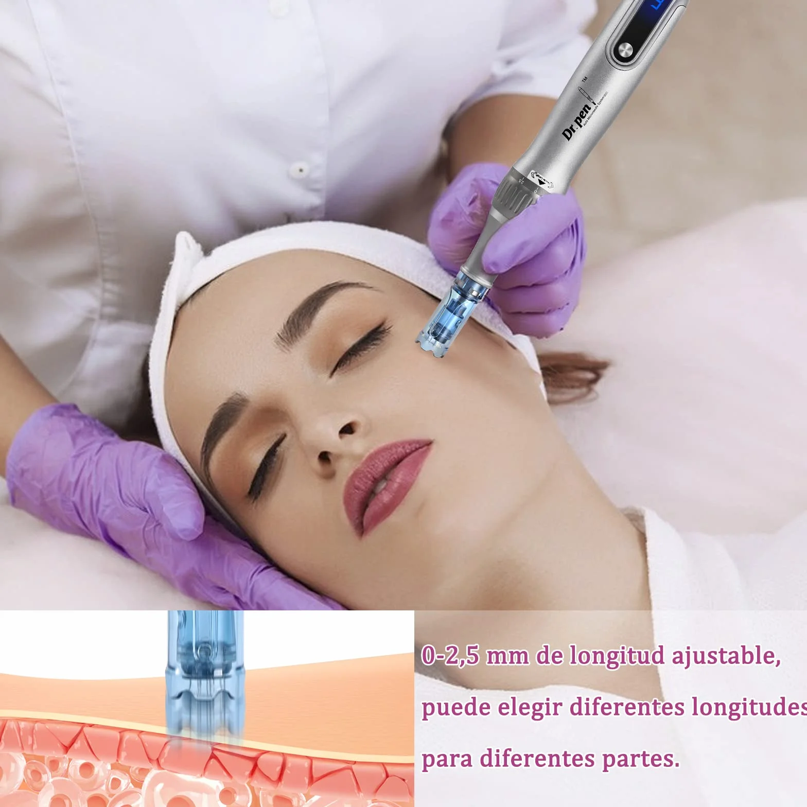 Dr.Pen M8S, microneedling pen con 6 x Cartuchos(3 x 12 Pin+3 x 36Pin), dermapen facial profesional, Inalámbrico y 6 Niveles de Velocidad, 0-2,5mm Profundidad ajustable, Plata