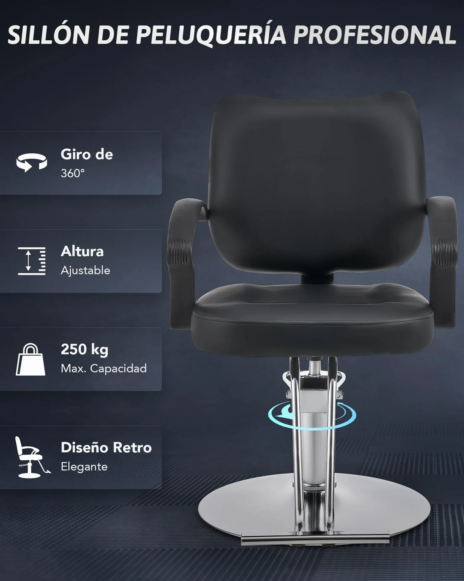 CO-Z Sillón Peluquería Profesional con Bomba Hidráulica, Giro 360°, Altura Ajustable 15 cm, 250 kg