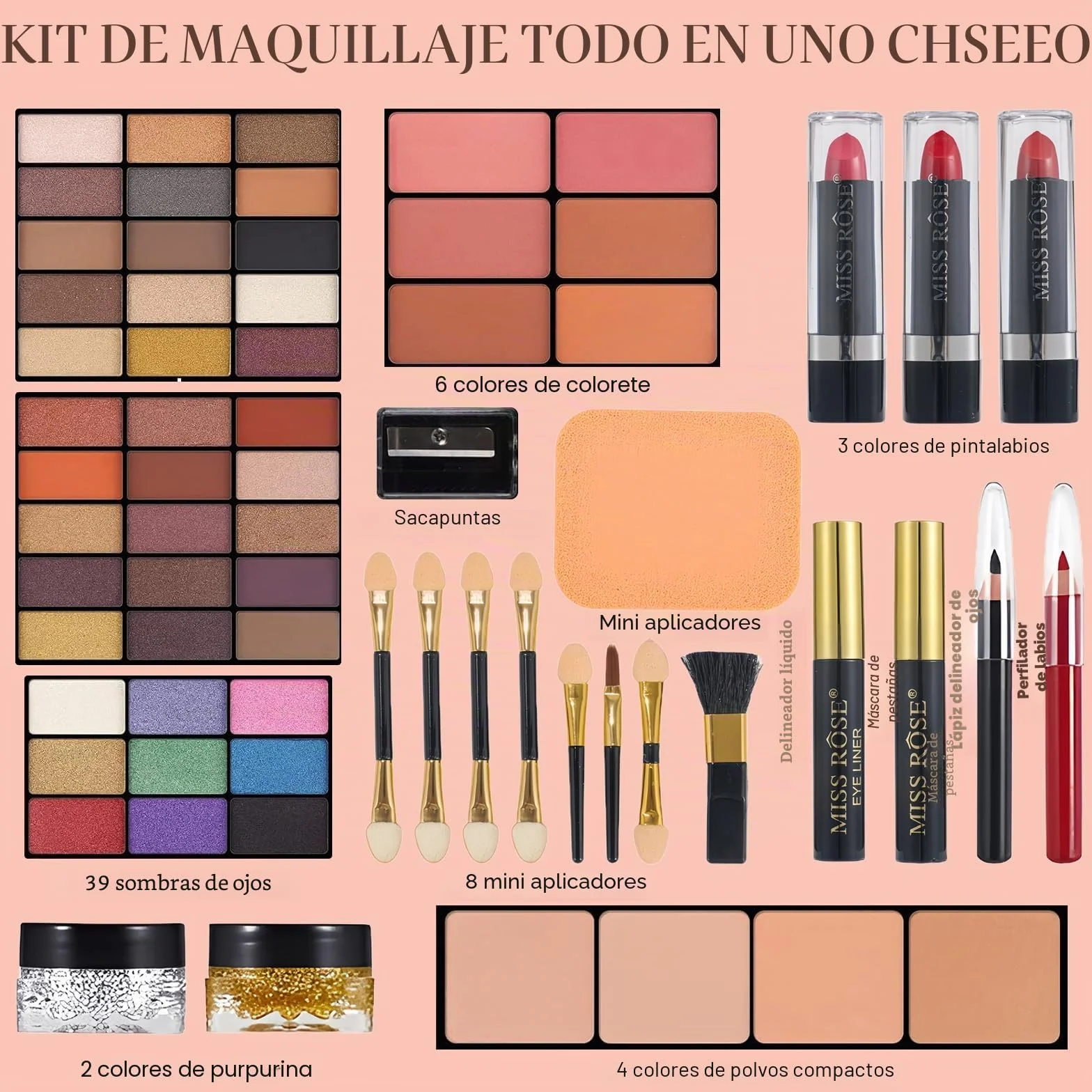 Calendario de Adviento 2024, juego de maquillaje, 39 colores, juego de regalo multifunción, selección de vacaciones, caja de belleza con paleta de sombras de ojos, pintalabios, colorete, rímel