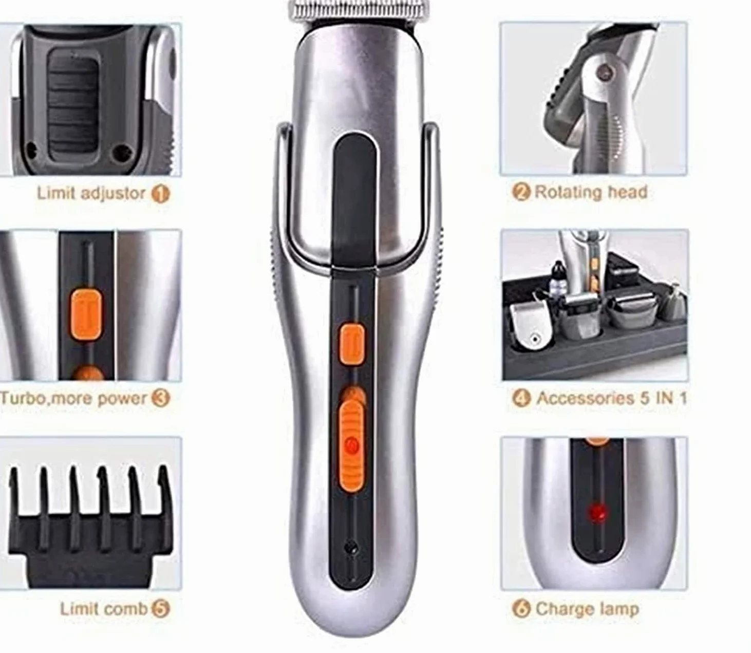 Cortapelos para hombres, kit de aseo 5 en 1, recortador de barba profesional, recargable, multiusos, para bigote, resistente al agua, para nariz y orejas, ideal