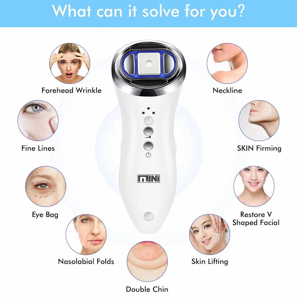 Mini HIFU Máquina Profesional RF Ultrasónico Lifting Antiarrugas Estiramiento Piel Facial Cuello Ojos Belleza