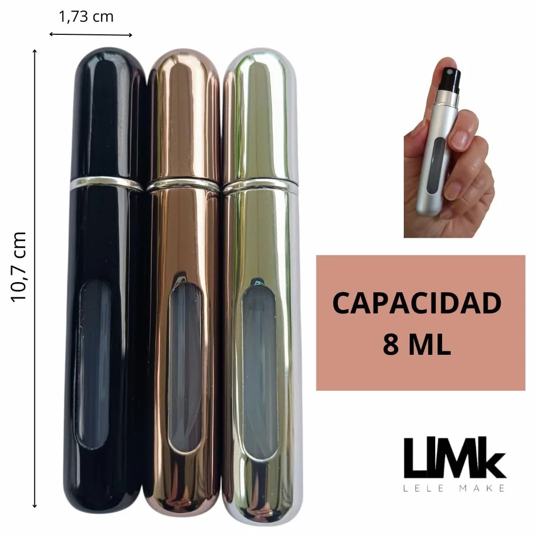 Atomizador Perfumes Recargable 3 PCS 8 ML Set Botes Colonia Viaje Porta Perfume Sin Fugas Negro Plata Cobre