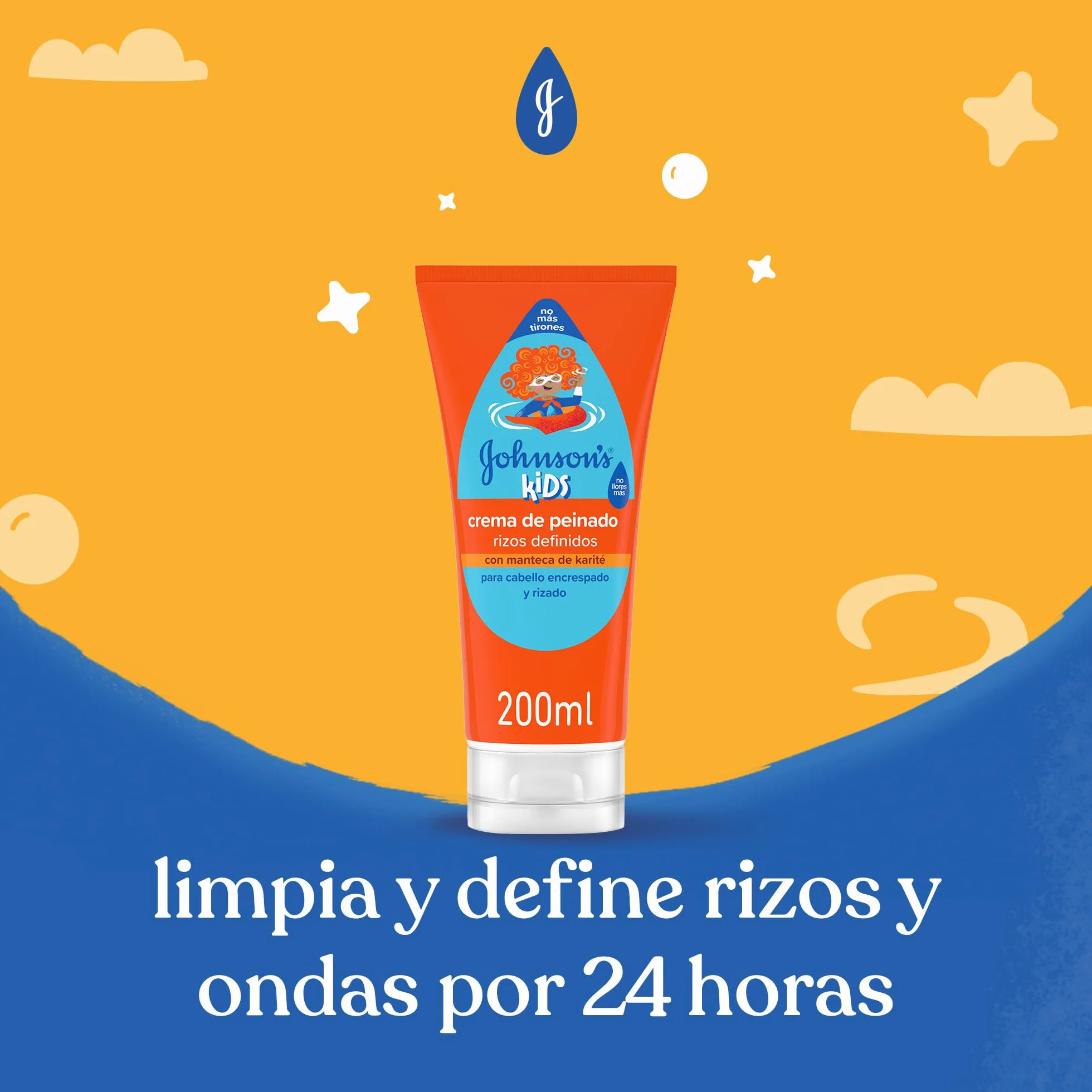 Johnson's Kids Crema de peinado rizos definidos 200 ml acondicionador pelo rizado manteca de karité 24 h definición hidratación
