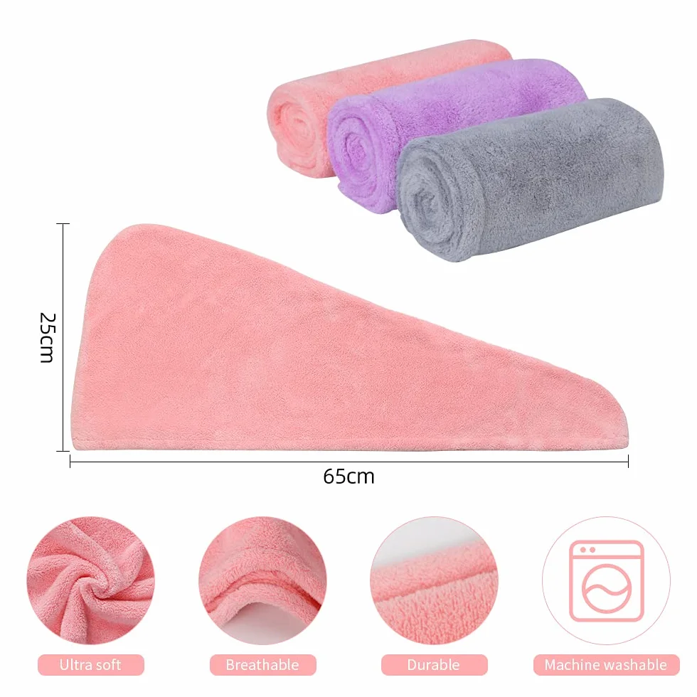 ACWOO Toallas para Secar el Pelo, Gorro de Secado Rápido Coral Fleece con Botón para Mujeres