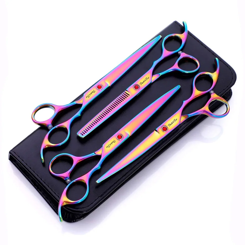 Juego de tijeras para el cuidado de mascotas de 7,0 pulgadas, 5 piezas, tijeras profesionales de peluquería, kit de herramientas para cortar el cabello con peine para salón, barbería, uso domésti