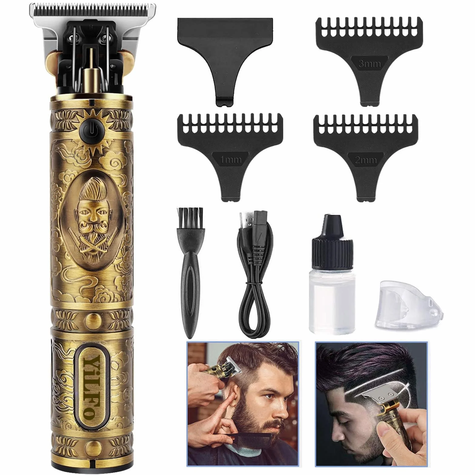 YiLFo Cortapelos Profesional Recargable USB Cortadora de Pelo Hombre Recortadora de Barba Kit Silencioso 3 Peines