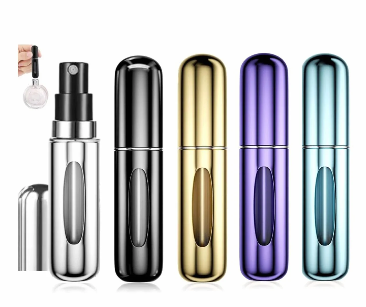 Atomizador Perfume Recargable 5ML, Mini Botella Rociadora Portátil, Pulverizador Colonia Sin Fugas, 5 PCS