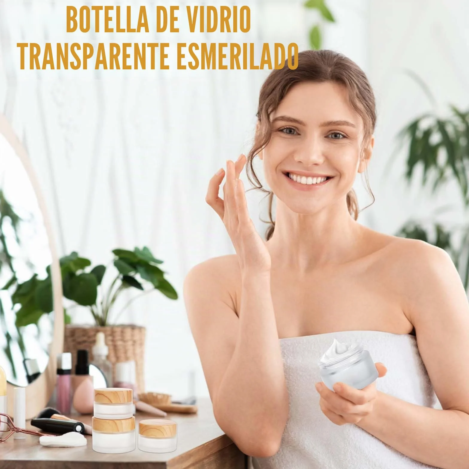 Frasco de vidrio esmerilado 12 piezas 20 ml 30 ml con tapa de veta de madera para cremas lociones maquillaje