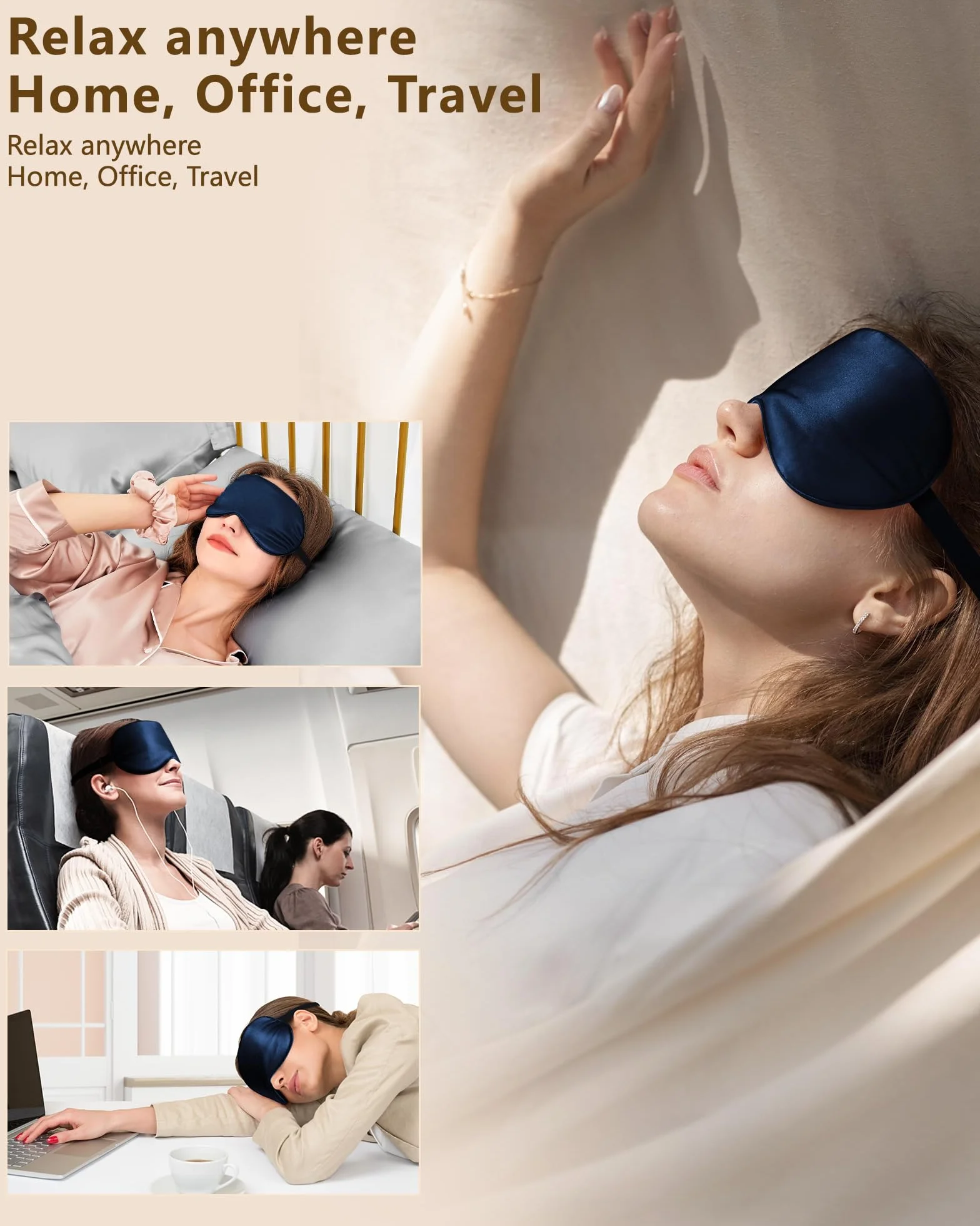 Aosun Antifaz para Dormir, Máscara para Dormir, Ultrasuave, Sin Presión Ocular, Correa Ajustable, Bloquea Luz, Azul Marino