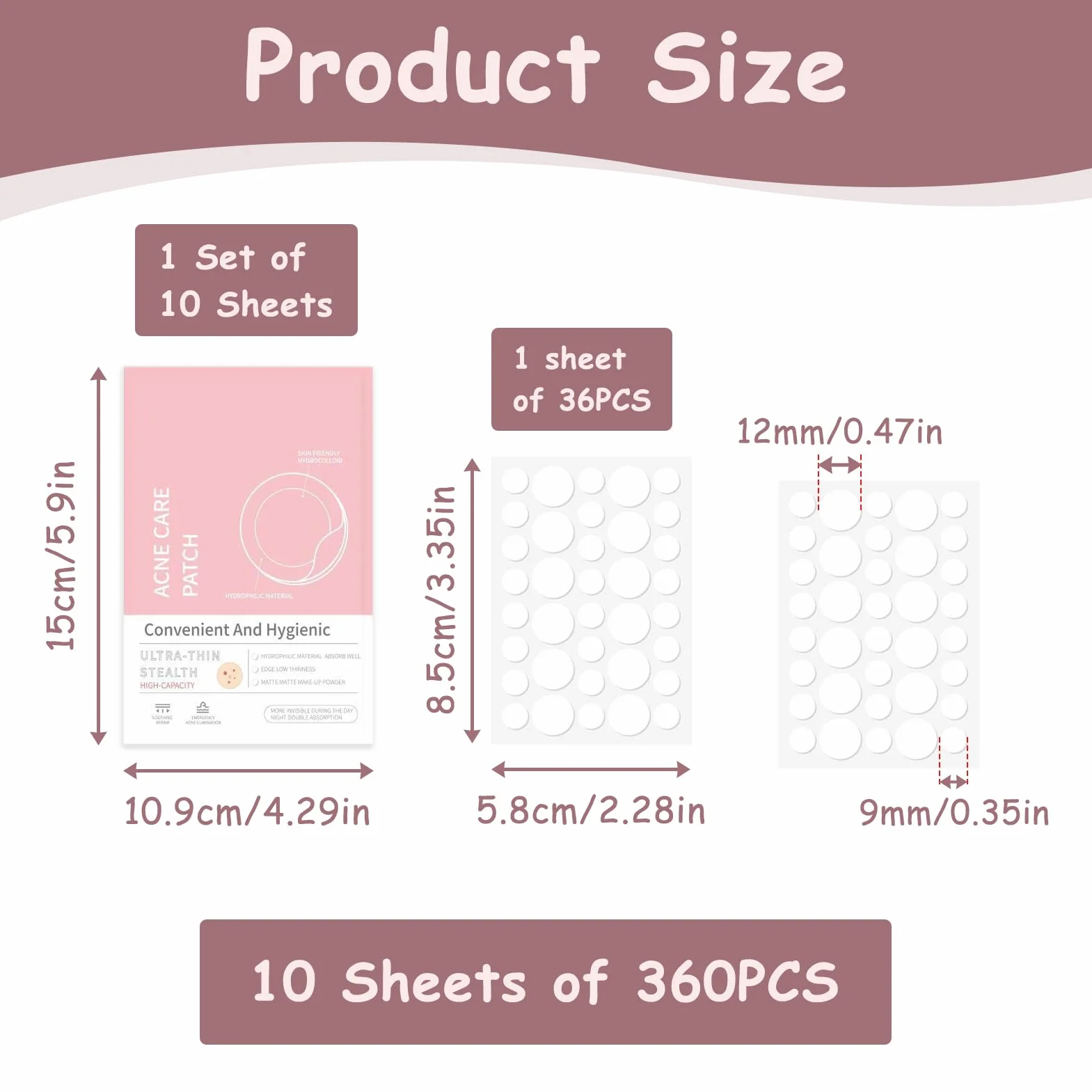360 Piezas Parches para Acné Hidrocoloides, Parches para Granos Día y Noche, Pimple Patch Parches Anti Acne Impermeables Transpirables, Absorbe el Pus Reduce Cicatrices, Todo Tipo de Piel 10mm/12mm