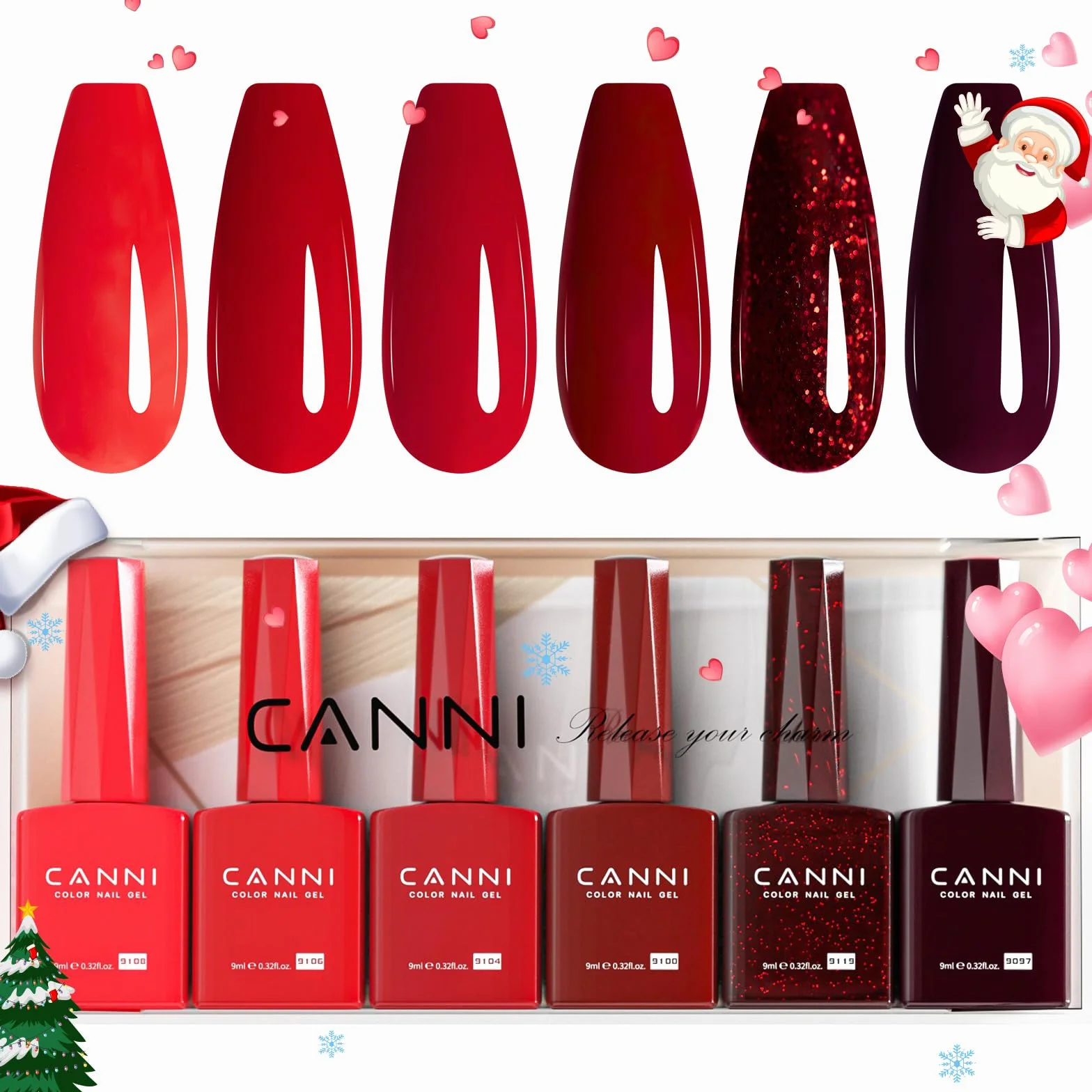 CANNI Esmaltes Semipermanentes de Uñas en Gel 6 Colores Rojo Brillante Intenso UV Gel Kit Nail Polish Set