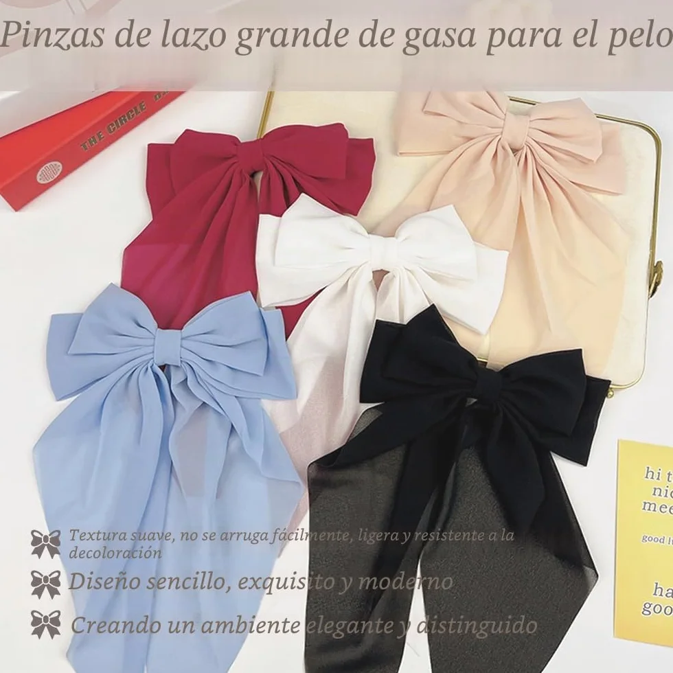 Pinzas de Pelo con Lazo - Lazos Pelo Grandes Elegantes con Gasa de Cola Larga para Mujeres y Niñas (Azul+Blanco)