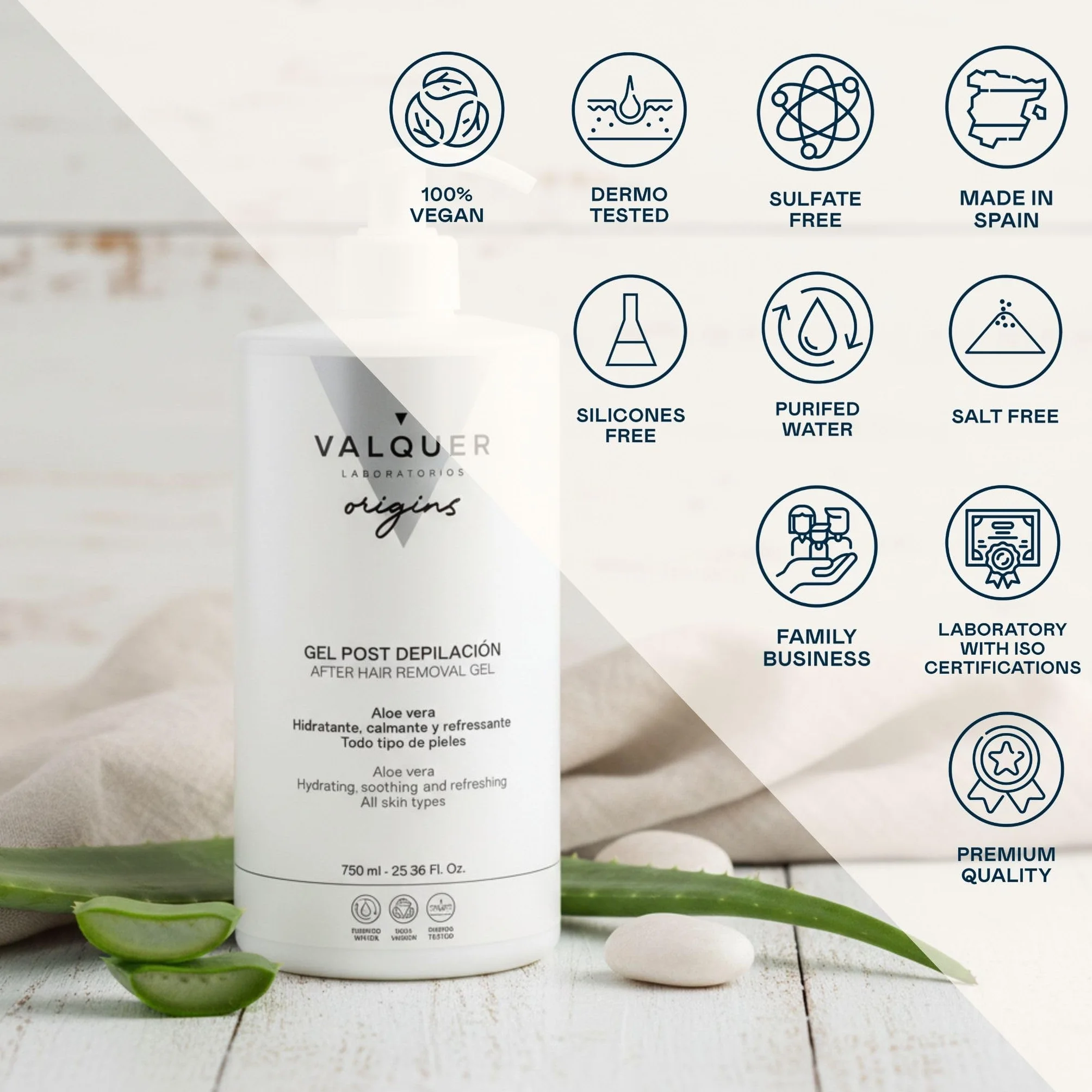 Valquer Origins Gel Post Depilación After Shave Corporal 750 ml Aloe Vera