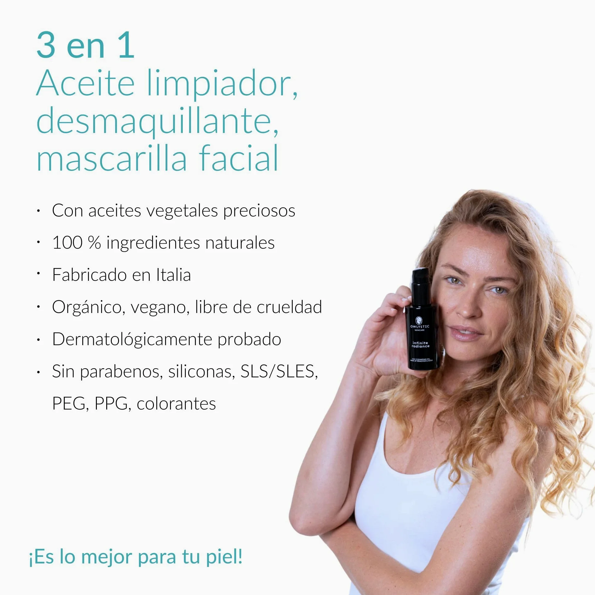 OWLYSTIC Aceite Limpiador Facial 3 en 1 - Mascarilla Limpiadora Desmaquillante - BIO Vegano 100% MADE IN ITALY - Aceite Desmaquillante Facial Delicado para Limpieza Profunda - Todo Tipo de Piel 150ml