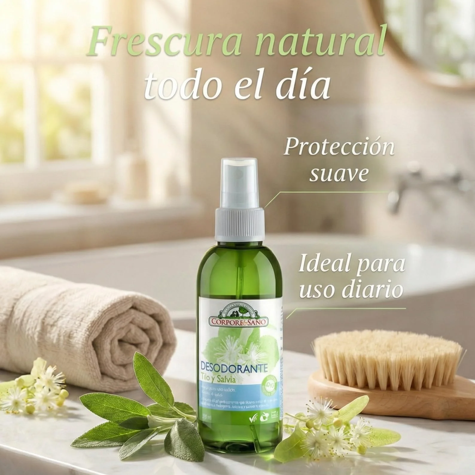 Desodorante en Spray Corpore Sano Tilo y Salvia 150ml Natural Vegano Sin Parabenos 24h Protección