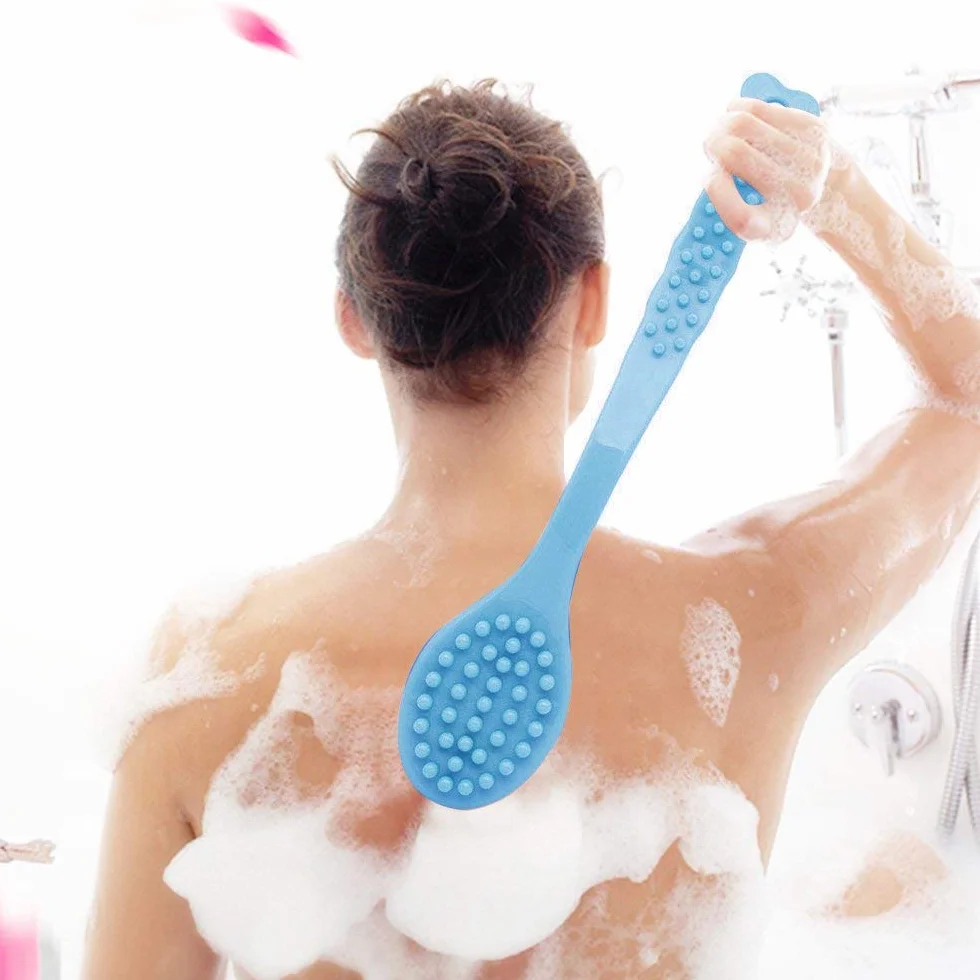 QiCheng&LYS Cepillo de Ducha de Mano con Mango Largo, Exfoliación Corporal, Azul