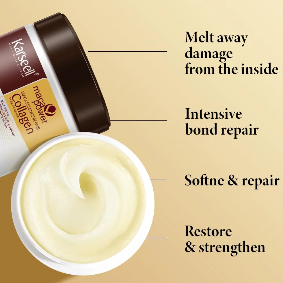 Karseell Colágeno Mascarilla Pelo, Maca Esencia Reparación Profunda Aceite de Argán 500ml