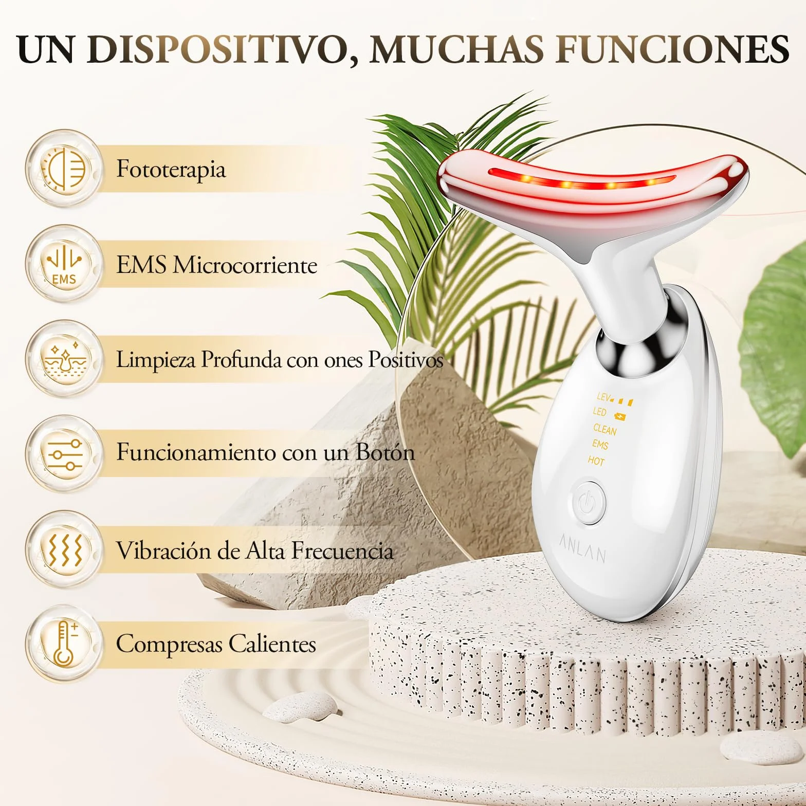 ANLAN Masajeador Facial Antiarrugas con Calor Luz LED EMS Lifting para Cuello (45°C)