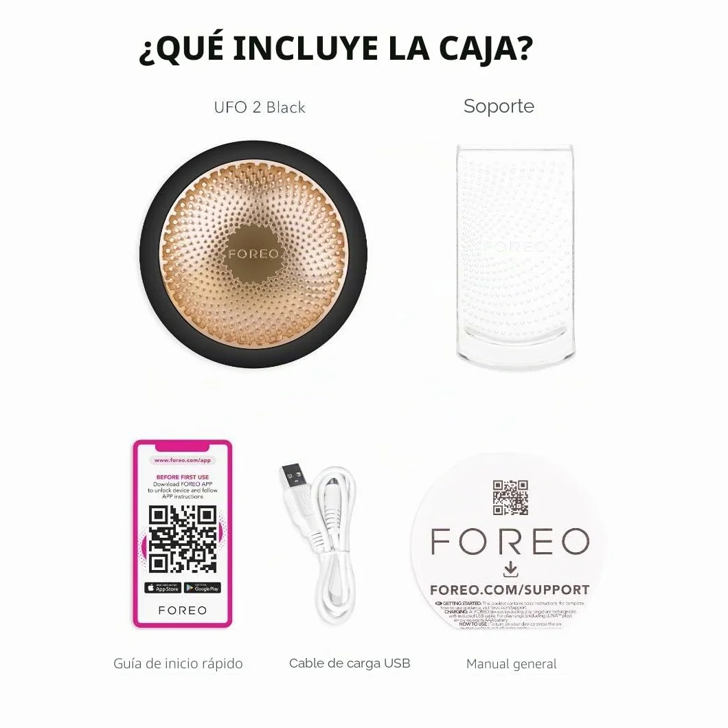 FOREO UFO 2 Tratamiento de máscara LED facial, luz LED espectro completo, crioterapia y masajeador facial, mejora absorción cuidado piel, Black