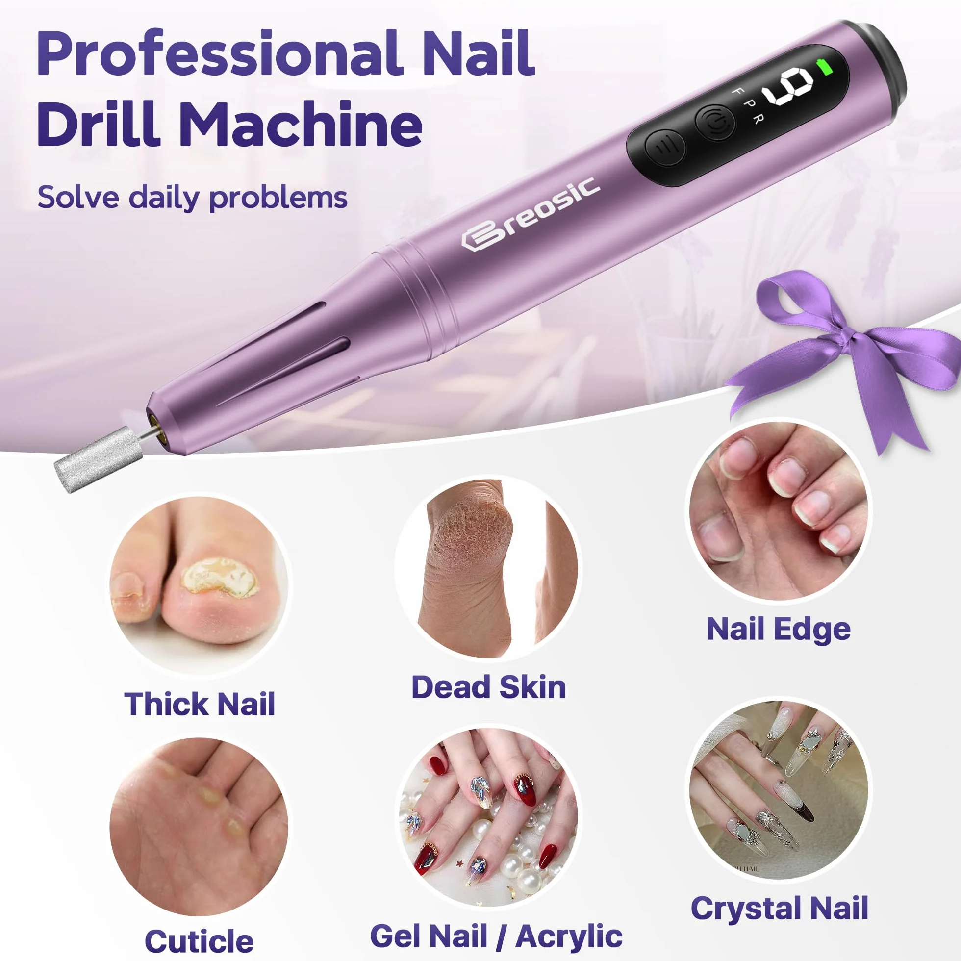 Torno para Uñas Profesional 35000 RPM 12 en 1 Nail Drill USB-C 9 Velocidades Manicura Pedicura
