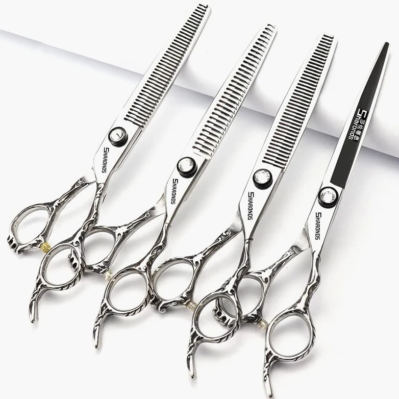 Tijeras de corte de pelo profesionales de 6,5/7 pulgadas, tijeras de corte de pelo afiladas de acero inoxidable, tijeras especiales para peluqueros(7 Pulgadas - 4pc-A)