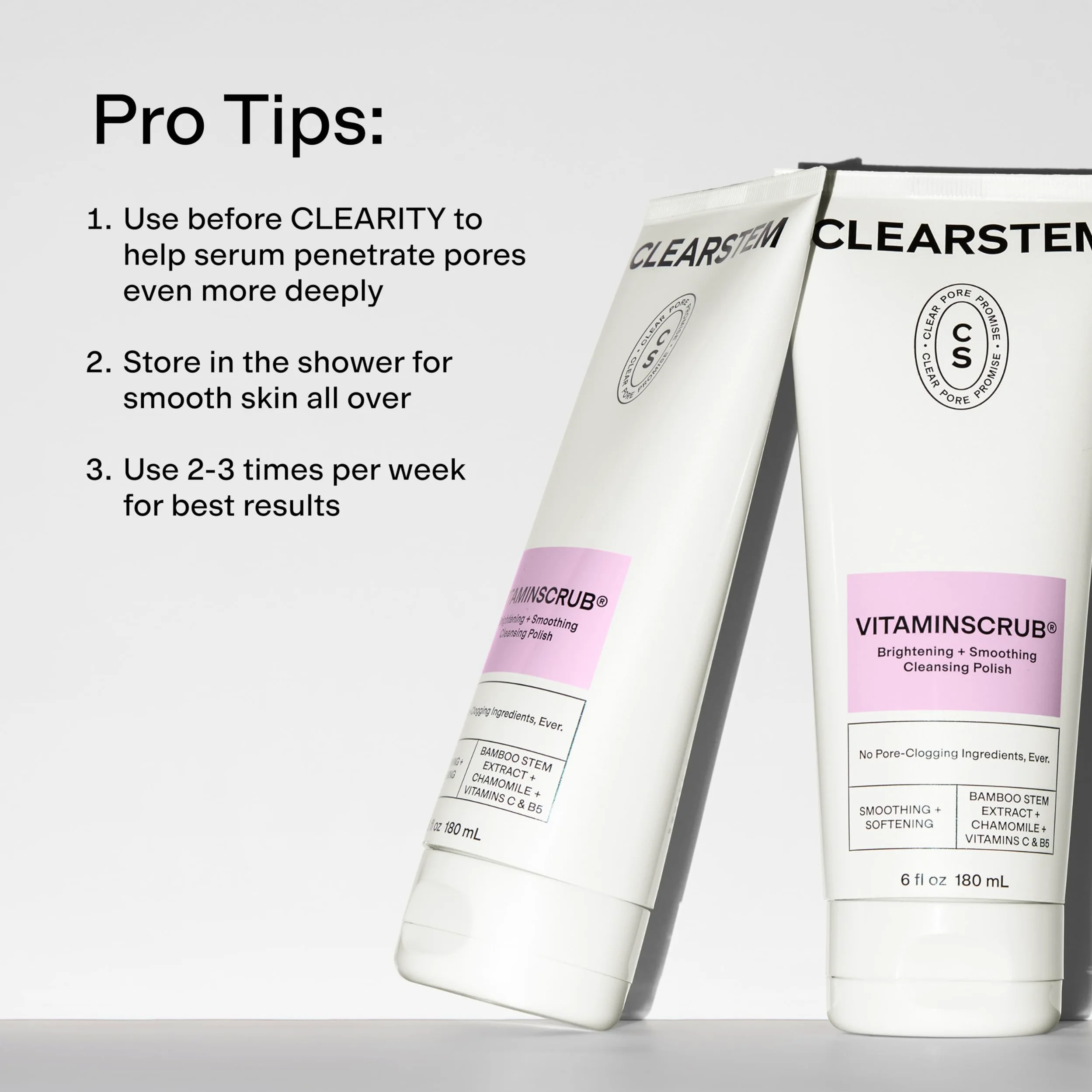 CLEARSTEM VITAMINSCRUB - Limpiador exfoliante con antioxidantes, gel limpiador para cara y cuerpo, vitamina C