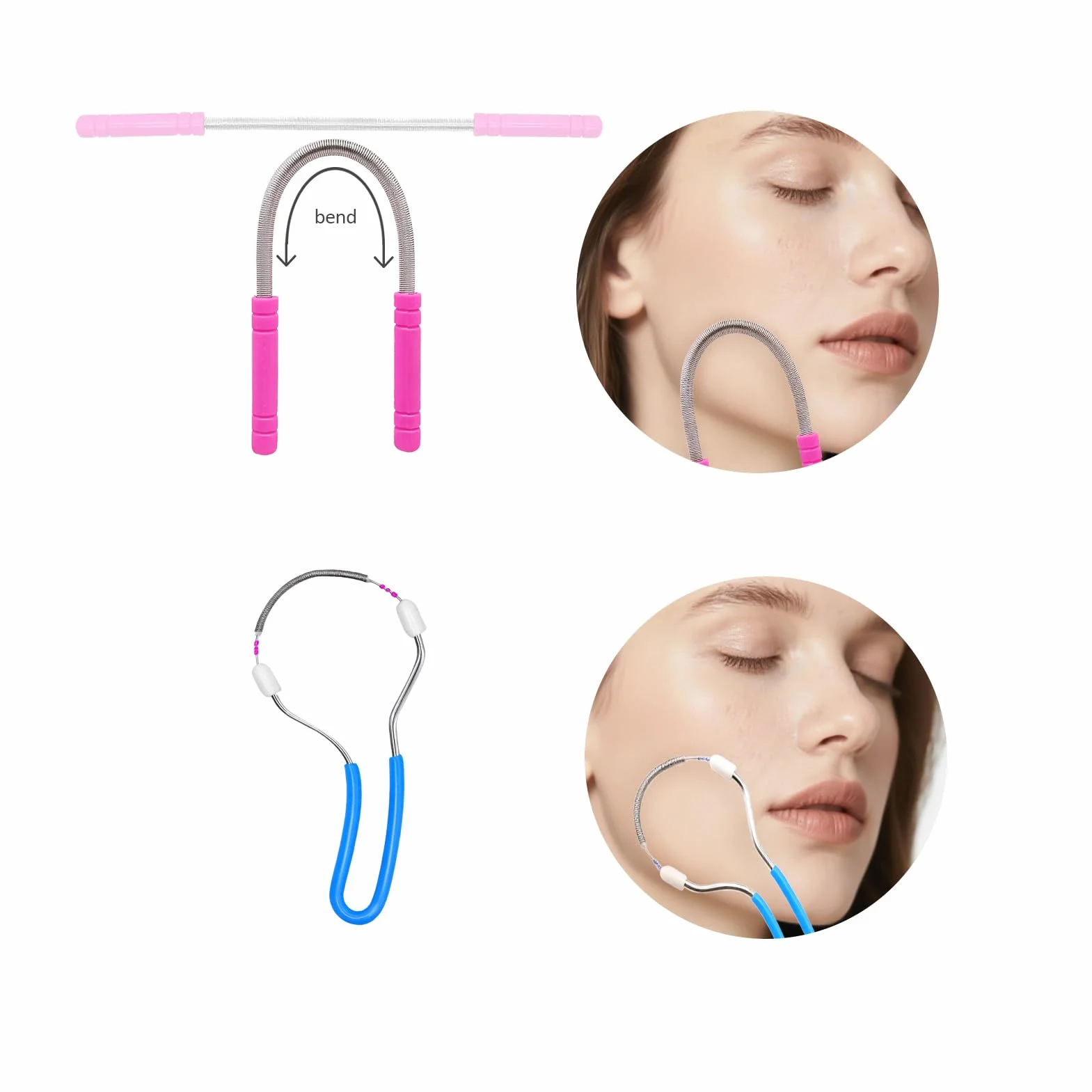 Set de 3 Depiladores Faciales Manuales de Muelle – Herramientas de Depilación con Rodillo de Acero Inoxidable para la Eliminación del Vello Facial, Ideal para Barbilla, Mejillas y Labios