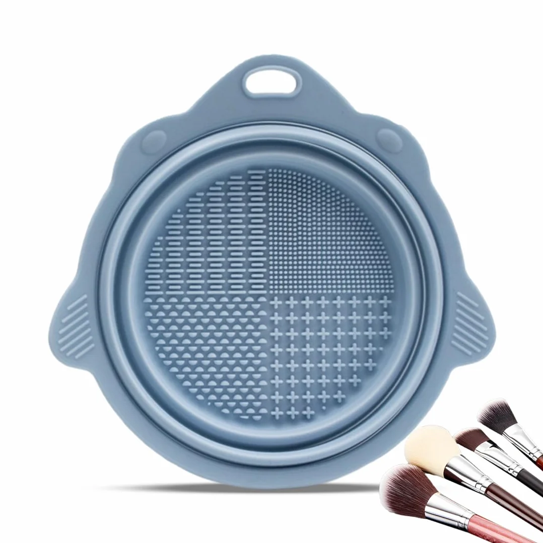 Alfombrilla de Limpieza de Brochas de Maquillaje, Silicona Plegable con Agujero para Colgar