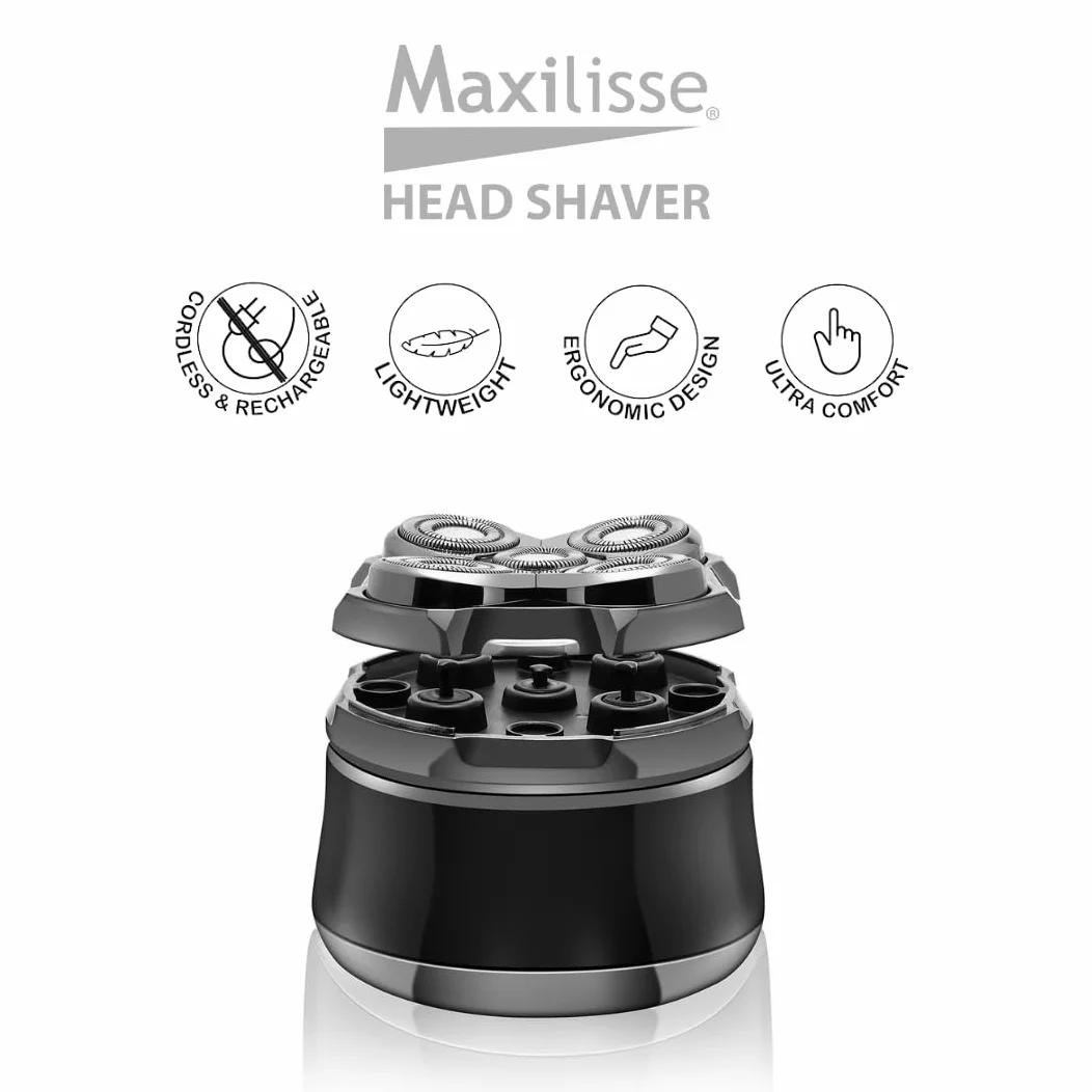 MAXILISSE Head Shaver – Afeitadora Eléctrica para Cabeza Hombre 5 Cabezales Flotantes | Máquina de Afeitar Recargable, Inalámbrica, Ergonómica, Cuchillas de Acero Inoxidable