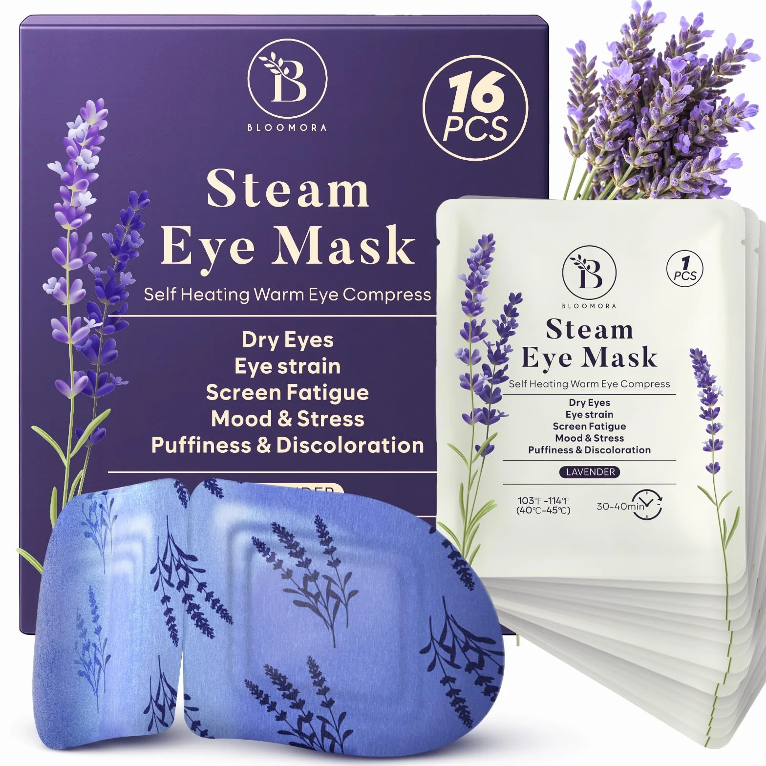 Antifaz Ojos Secos con Lavanda, Máscara Caliente Vapor Desechable para Dormir y Viajar