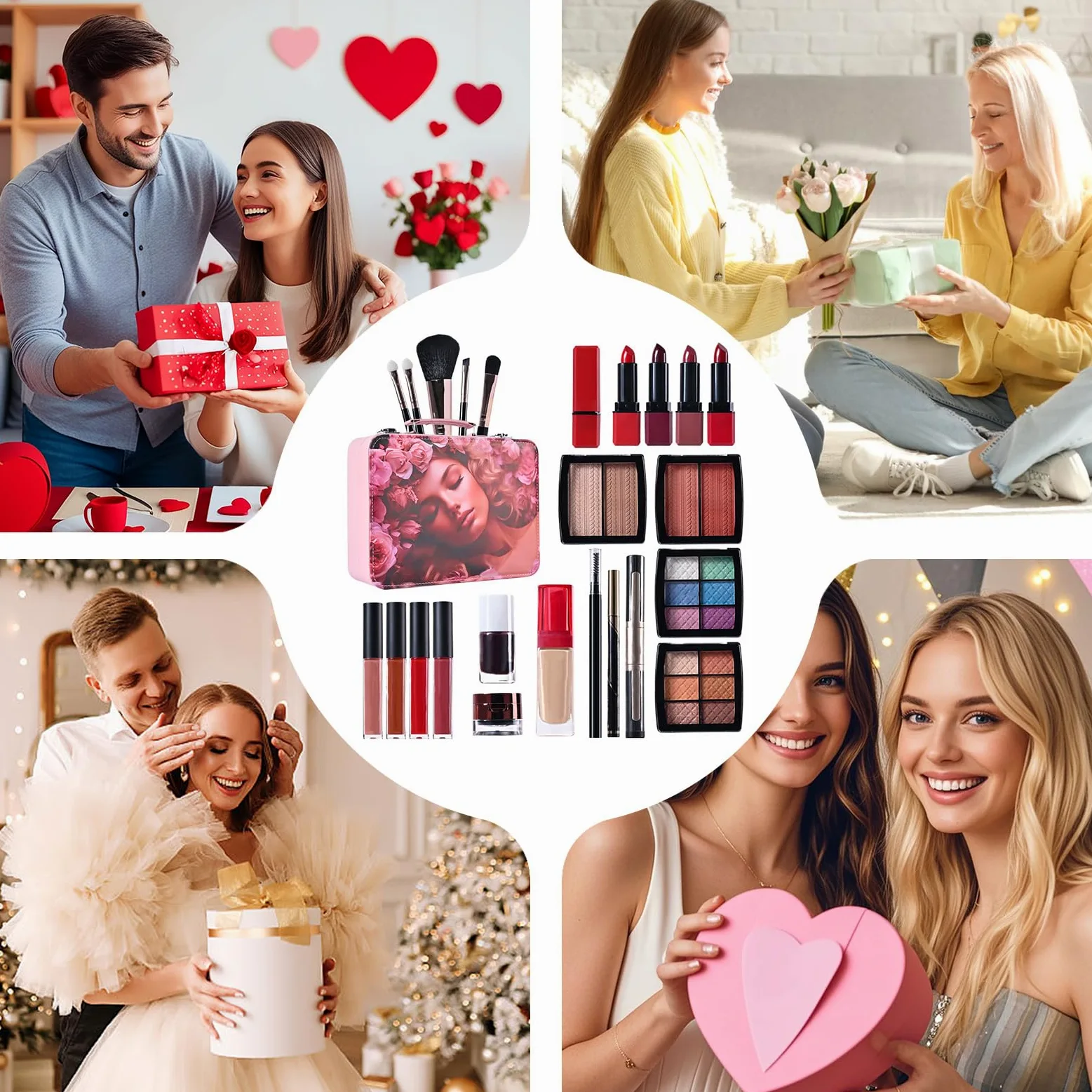 Colección De Maquillaje Para Mujeres Paleta Cosmética Portátil | Kit De Maquillaje Portátil Impermeable para Damas Madres Abuelas Novias Cumpleaños y Citas