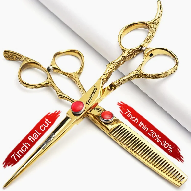 Tijeras profesionales de 7 pulgadas, tijeras de corte de pelo japonesas de acero inoxidable para peluquería (2 piezas set-C)