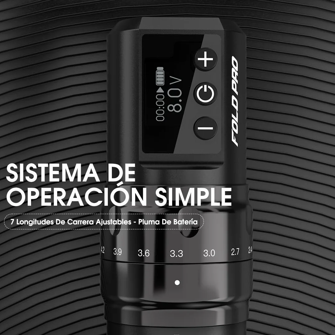 Dragonhawk Fold Pro Máquina de tatuar inalámbrica Bolígrafo con batería de 7 carreras 2.4-4.2mm, 2pcs batería de 1500mAh para tatuadores profesionales