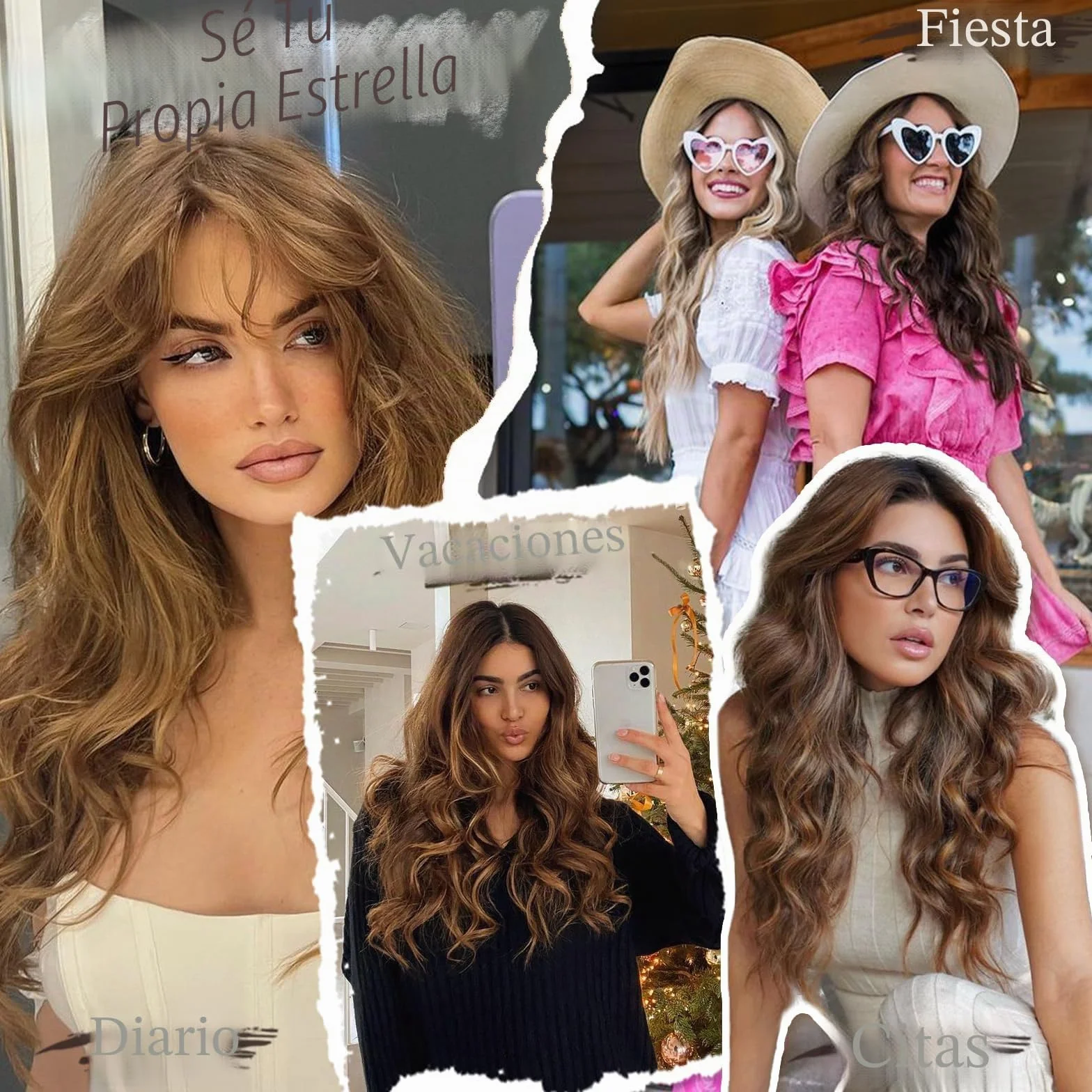 BARSDAR Clip en Extensiones de Cabello, 50cm Ondulado Highlight Extensión de Pelo Clip 6 Piezas Rizado Natural Sintética Mujer (Medio Marrón & Rubio)