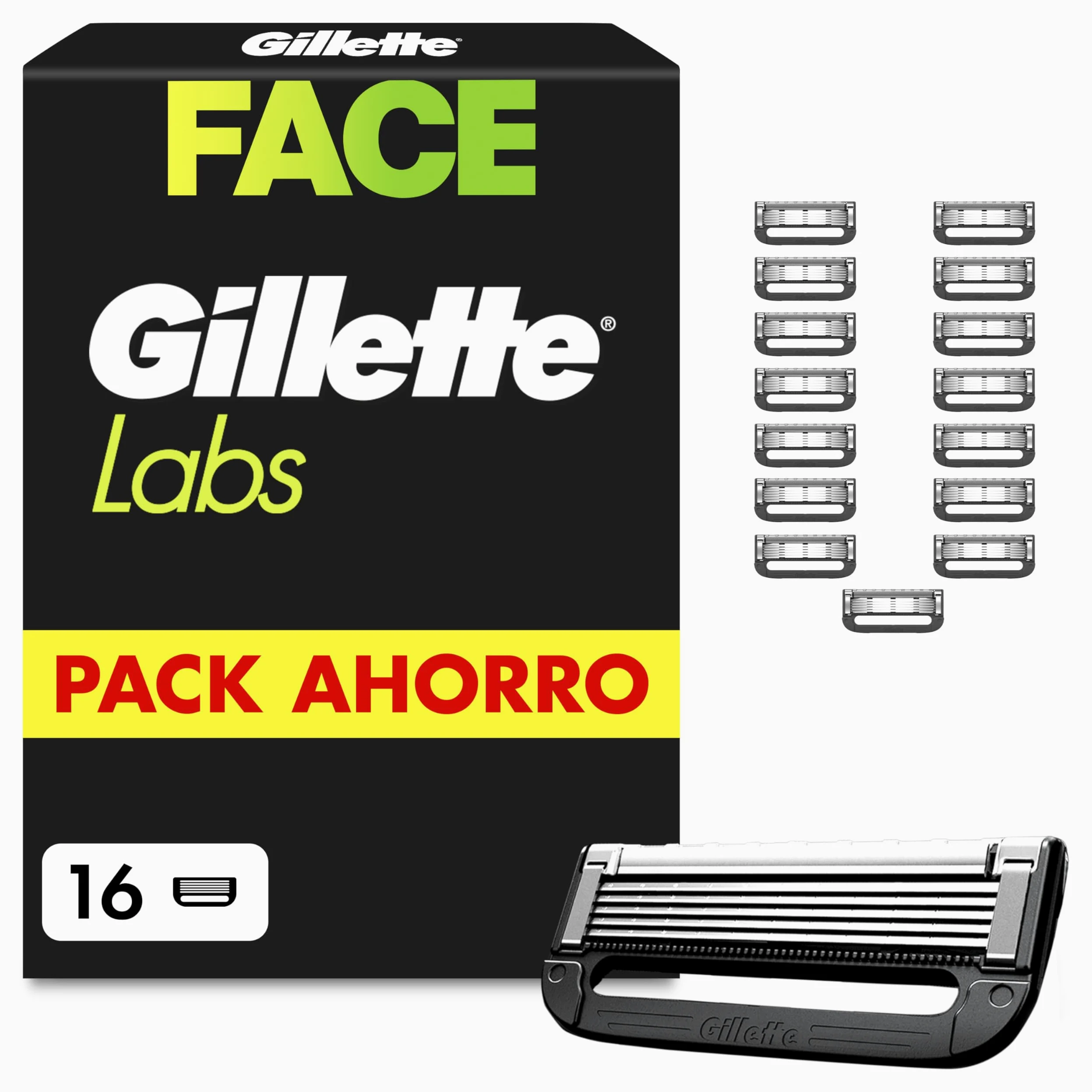 GilletteLabs Cuchillas de Afeitar Hombre, Pack de 16 | Recambios para Maquinillas de Afeitar con 5 Hojas Y Banda Lubricante, Compatible con Todas Las Maquinillas Gillette Labs